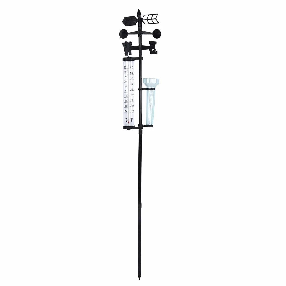Yosoo Health Gear Medidor de Lluvia, Estación Meteorológica 3 en 1, Medidor de Lluvia, Termómetro para Jardín Al Aire Libre, Indicador de Viento, Medidor de Agua de Lluvia, Medidor de Medición