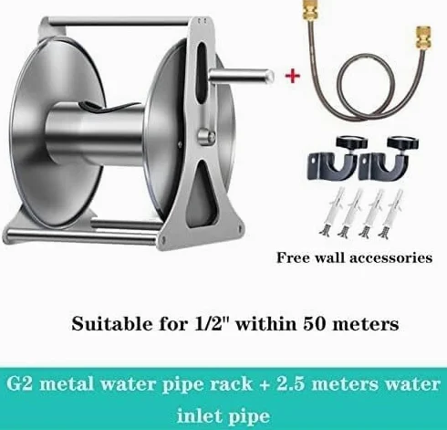 Carrete de Manguera de Acero Inoxidable for Montaje en Pared, Soporte portátil de Metal for mangueras de jardín, Soporte for tuberías de Agua(B G2)