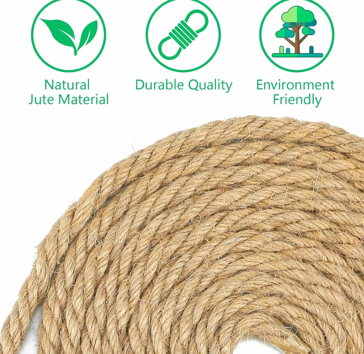 Cuerda de Yute y Cáñamo Natural, 14mm x 15m, Gruesa para Rascador de Gatos, Artesanía, Embalaje y Decoración