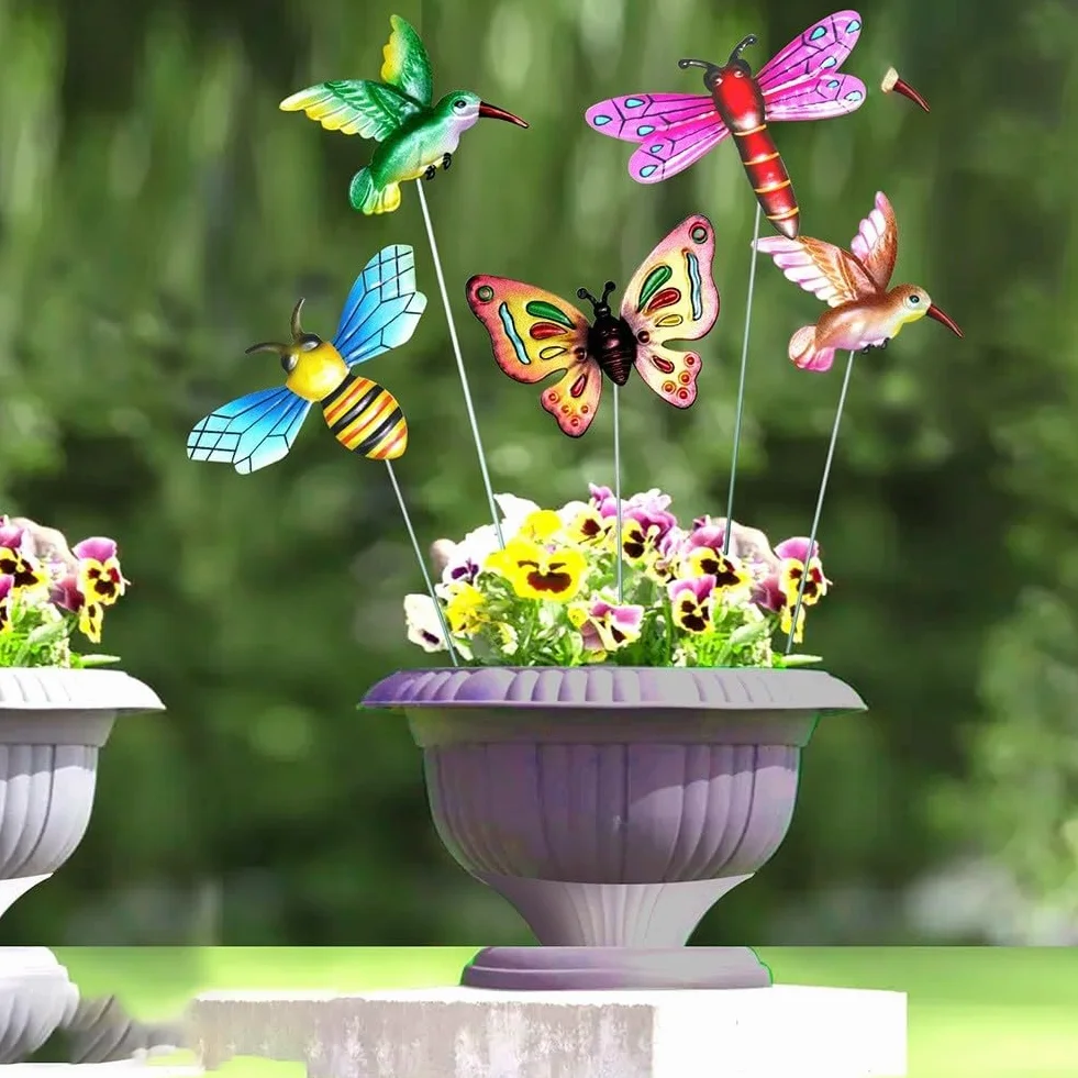 Juego de 4 estacas de jardín de mariposa de metal para decoración de césped y patio al aire libre, a prueba de óxido