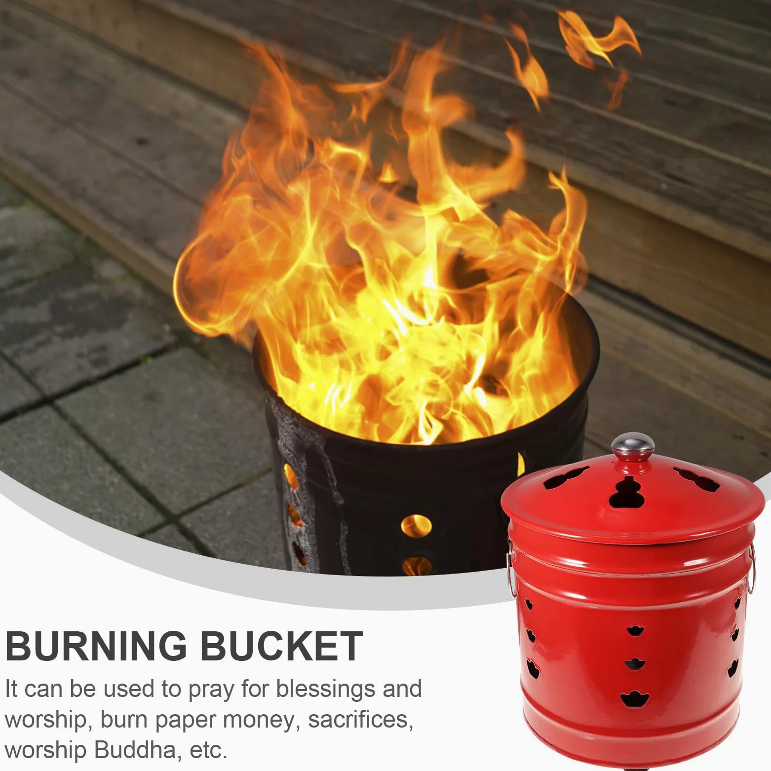 Happyyami Incinerador de barril de combustión esmaltado, lata de metal para jardín, hoguera, patio, escombros, horno, cubo para desperdicios de dinero, jardín, hoguera de madera