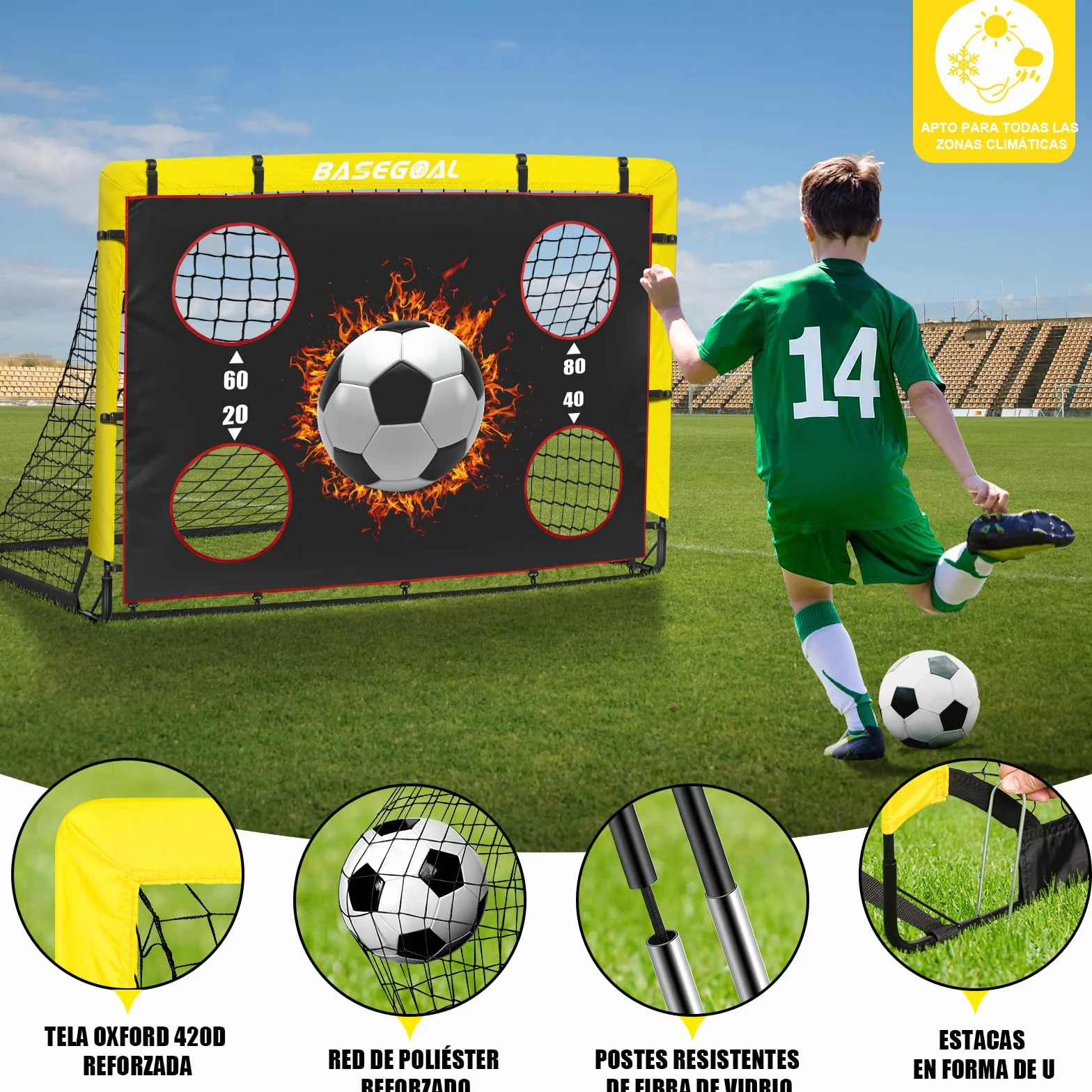 BaseGoal Red de Portería de Fútbol Plegable 150x120cm con Bolsa de Transporte