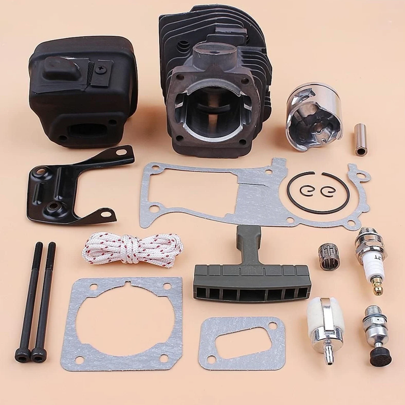 IWBR Silenciador de pistón de Cilindro de 44mm, Junta de Escape, Piezas de Motor de válvula aptas for Husqvarna 346 XP 350 351 353, Motosierra Nikasil chapada