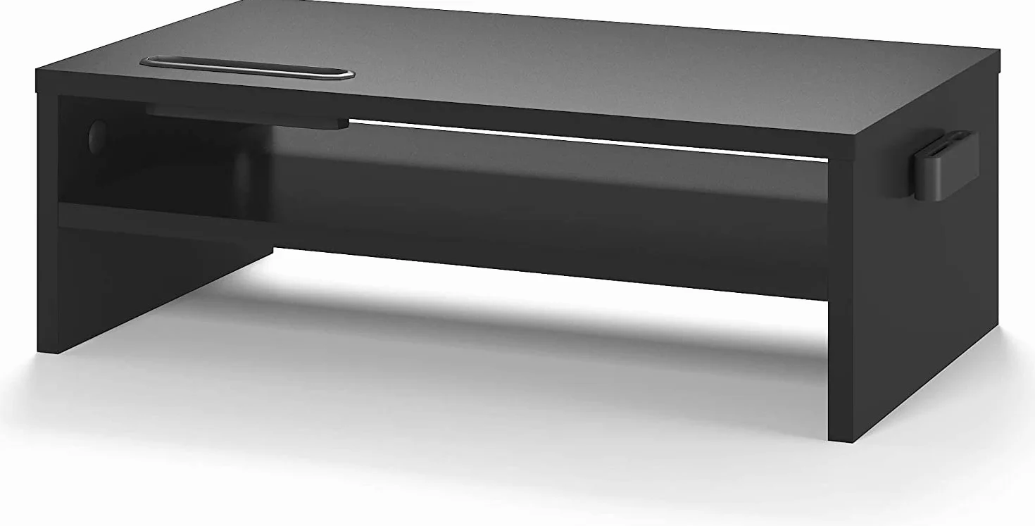 BONTEC Elevador Monitor Escritorio Madera, Soporte 2 Niveles Gestión Cables Ranura Móvil, 30 kg, Negro 420x235x142mm