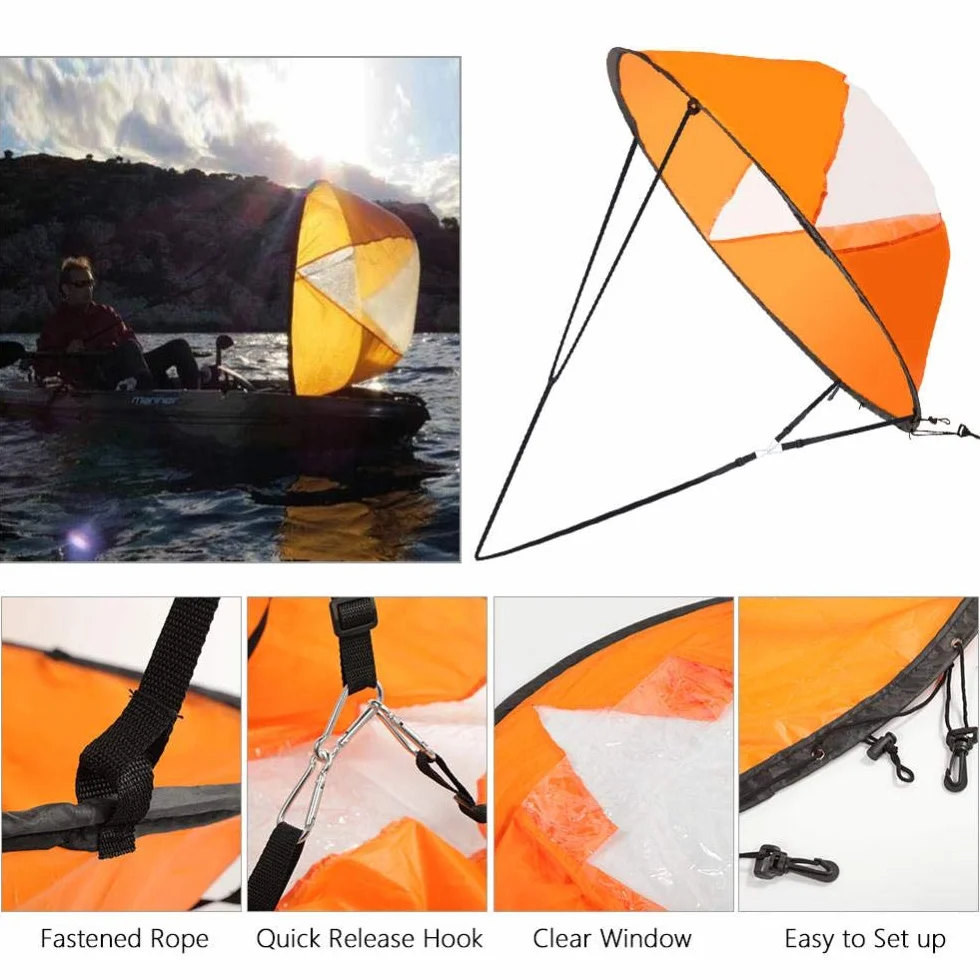 VBESTLIFE Kayak de 42 pulgadas con pala plegable a prueba de viento, kit para vela de kayak con ventana transparente