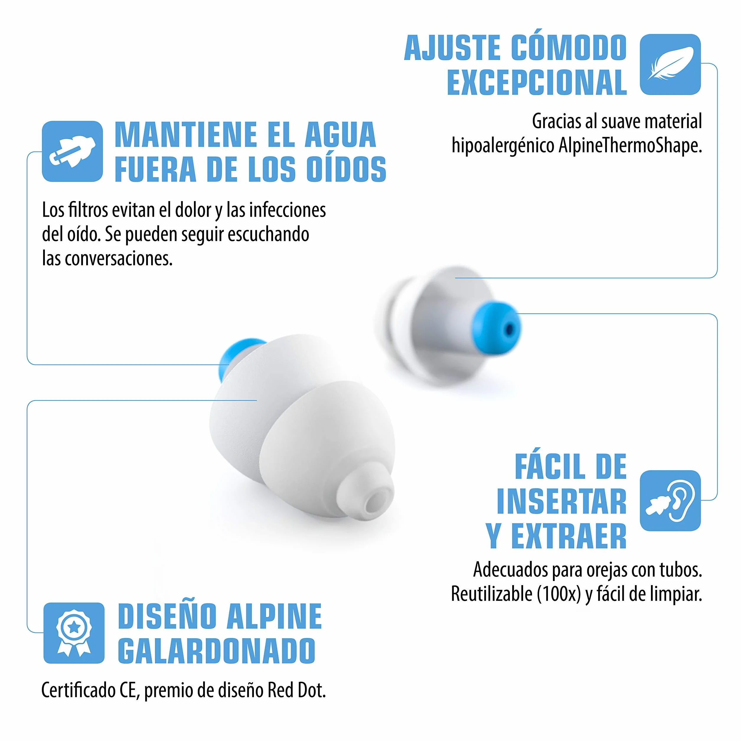 Alpine Swimsafe Tapones para los oídos natación filtros impermeables material termomaleable ajuste universal