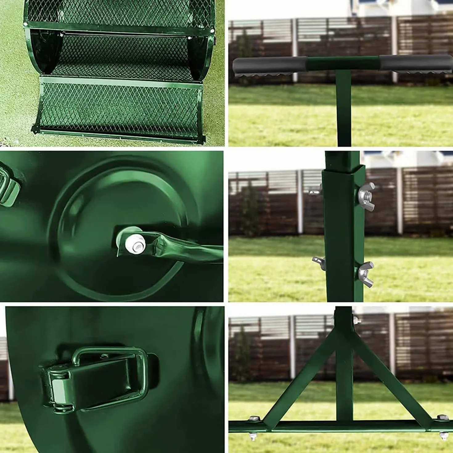 Esparcidor de turba, esparcidor de abono de 24”, esparcidor de turba, esparcidor de abono para césped y jardín con Mango Ajustable en Forma de T para Plantar y sembrar, Verde
