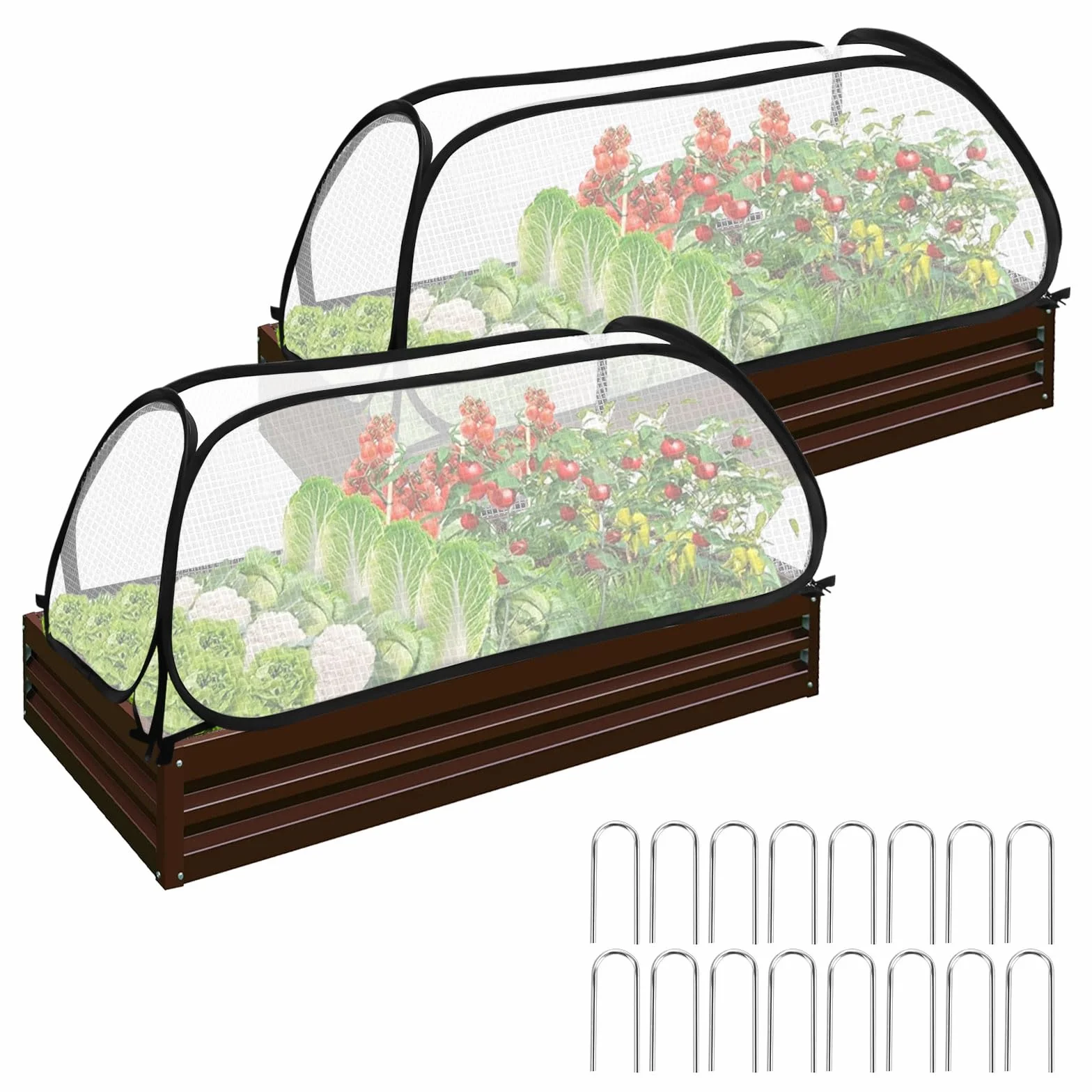 2 Piezas Cubiertas de Jardín para Camas Elevadas, 114x56x41cm Pop up Plegable Cubierta Invernadero para Bancal Elevada, Cubierta de Plantas para Verduras Flores, Protección de Heladas al Aire Libre