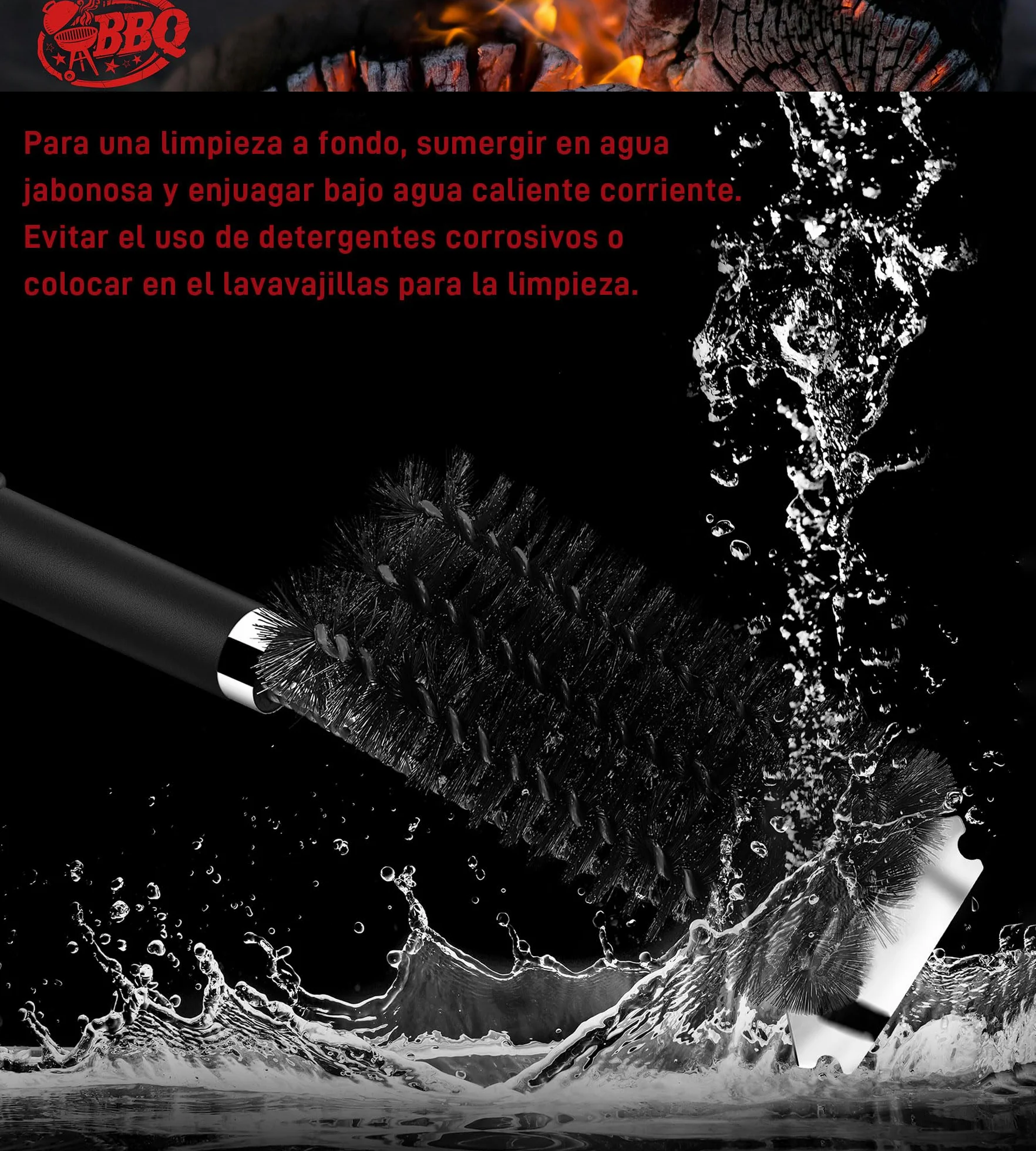 Cepillo de Barbacoa 3 en 1 con Cerdas de Alambre de Acero Inoxidable para Carbón Vegetal y Parrilla Eléctrica al Aire Libre - Jardín, Camping - Cepillo de Limpieza para BBQ