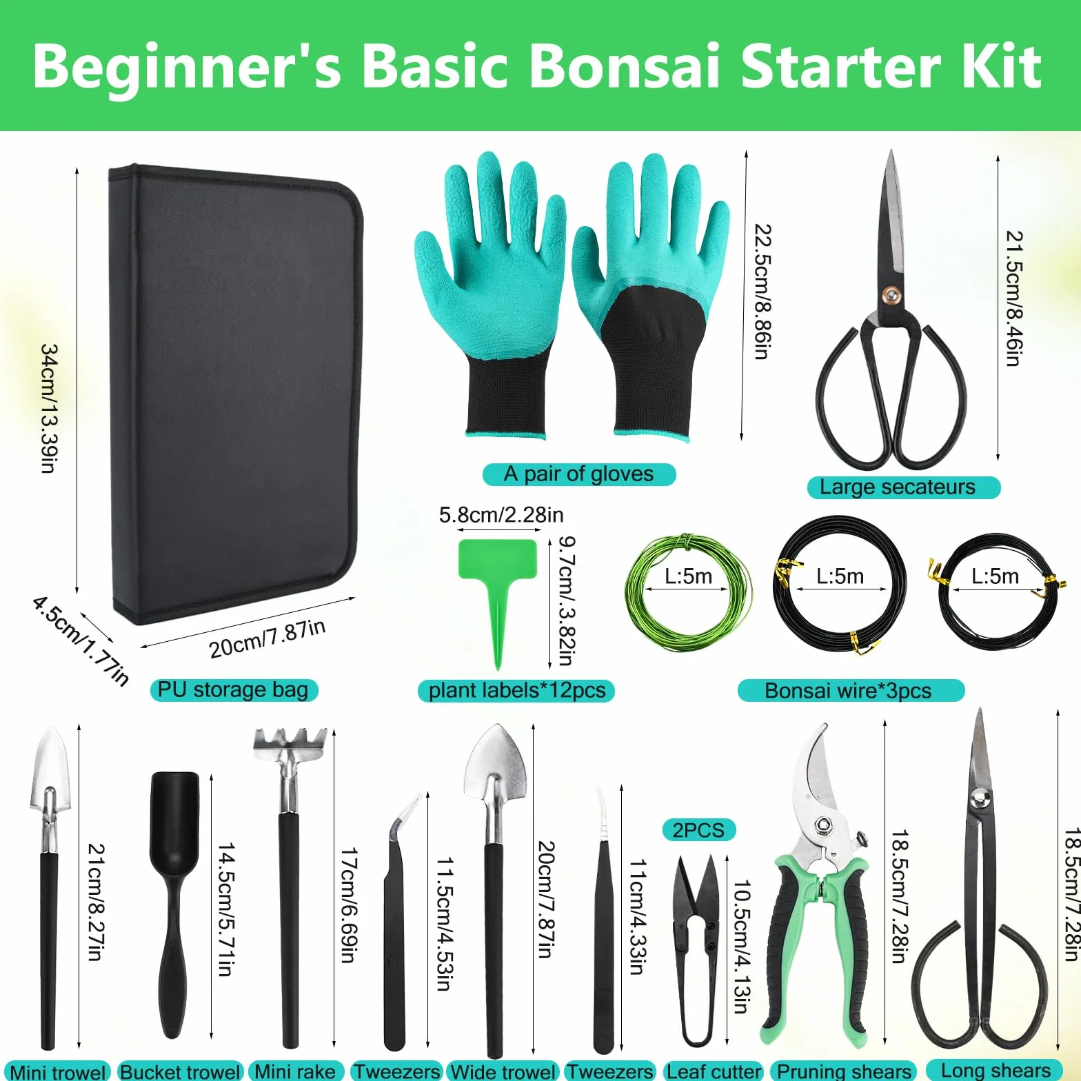 Juego de Herramientas Jardineria, 28 Piezas Kit Bonsai Incluyen Tijeras, Alambre, Mini Rastrillo, Pala y Tijeras de Podar, Las Suculentas Herramienta para Jardineria Casera y Plantas de Balcón