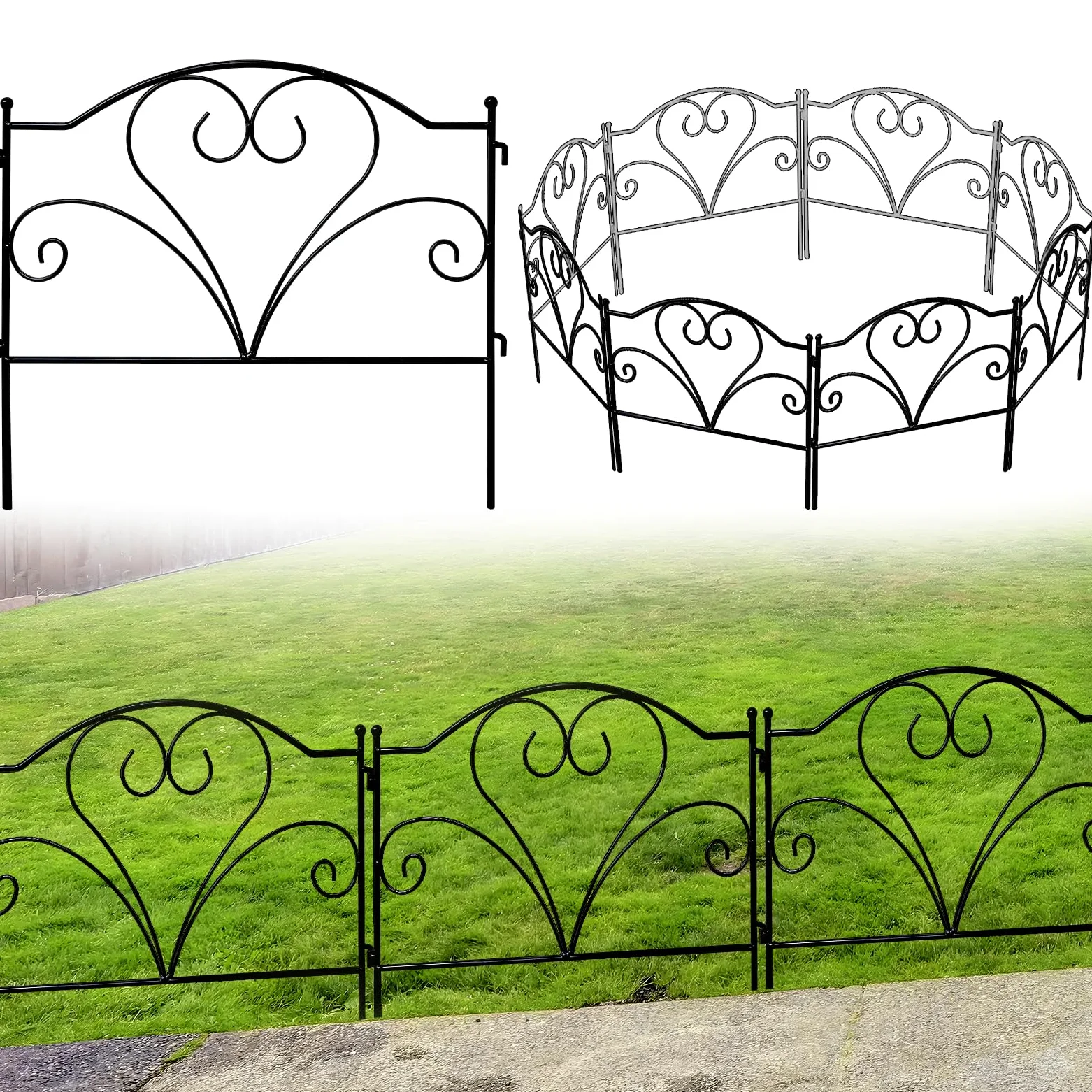 Thealyn de Cerca de jardín decorativa 45 cm de alto x 50 cm de ancho (5 paneles, longitud total de 2,5 m) sin excavación. Cerca de borde de metal resistente a la oxidación para paisajismo | Valla sin excavación, valla de metal inoxidable para patio, paisa
