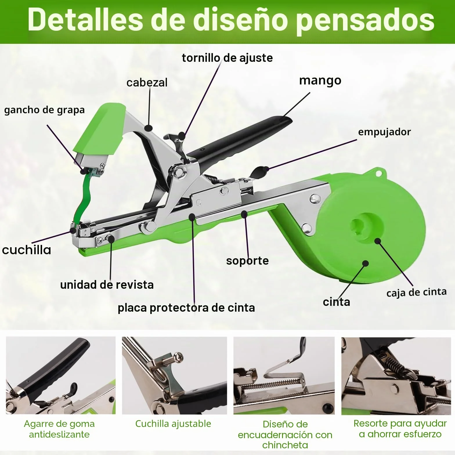 Maquina para Atar Plantas, Herramienta de Cinta de Jardín para Atar Ramas de Plantas Atadora De Tomates Atadora Agricola Herramientas huerto a Mano para Viñedo Pepino UVA Fruta Flores Vegetales
