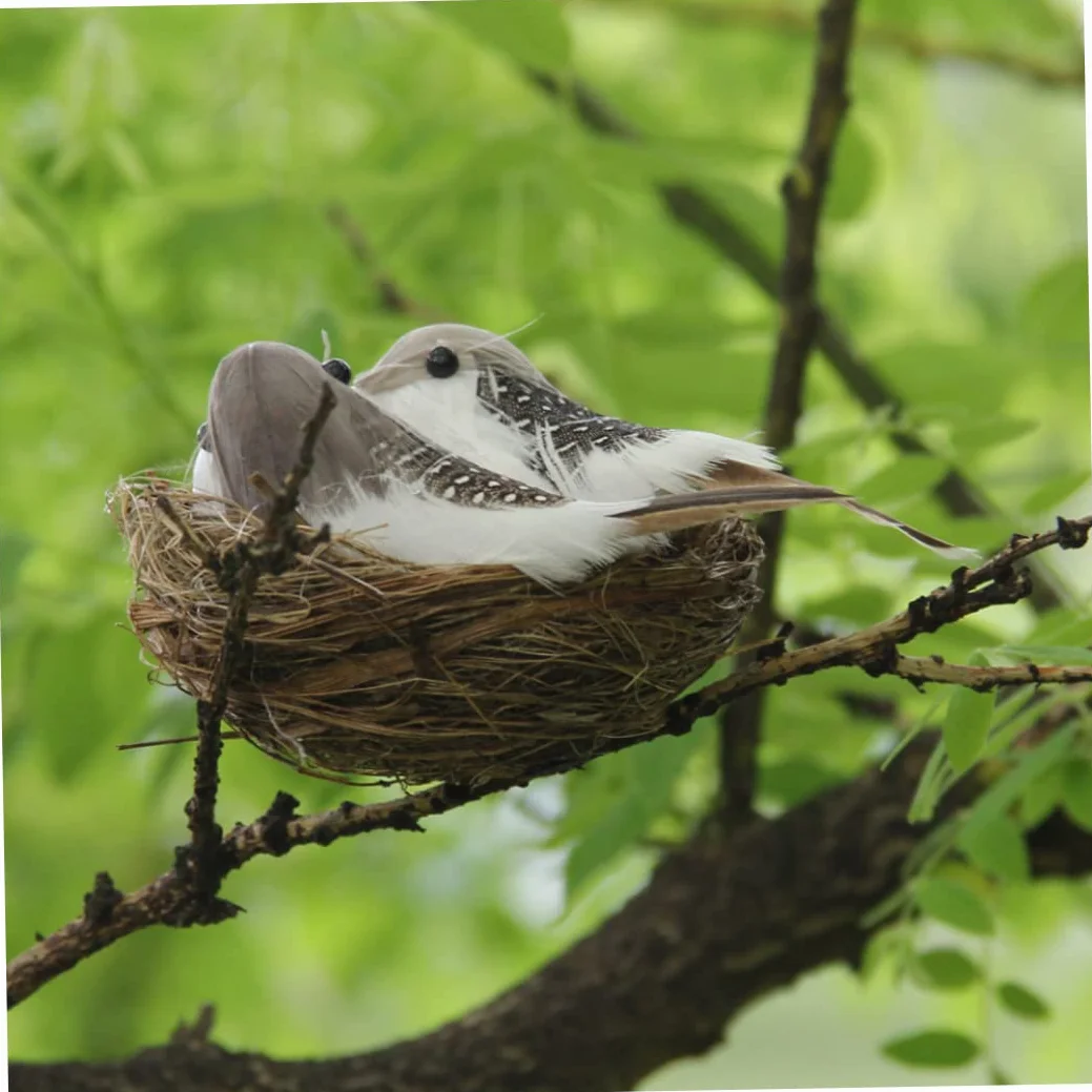 Pájaros realistas con plumas artificiales con huevo de nido para el hogar, jardín, ornamento de jardín, manualidades al aire libre, pájaro realista para ventana, jardín, balcón, patio, césped, patio