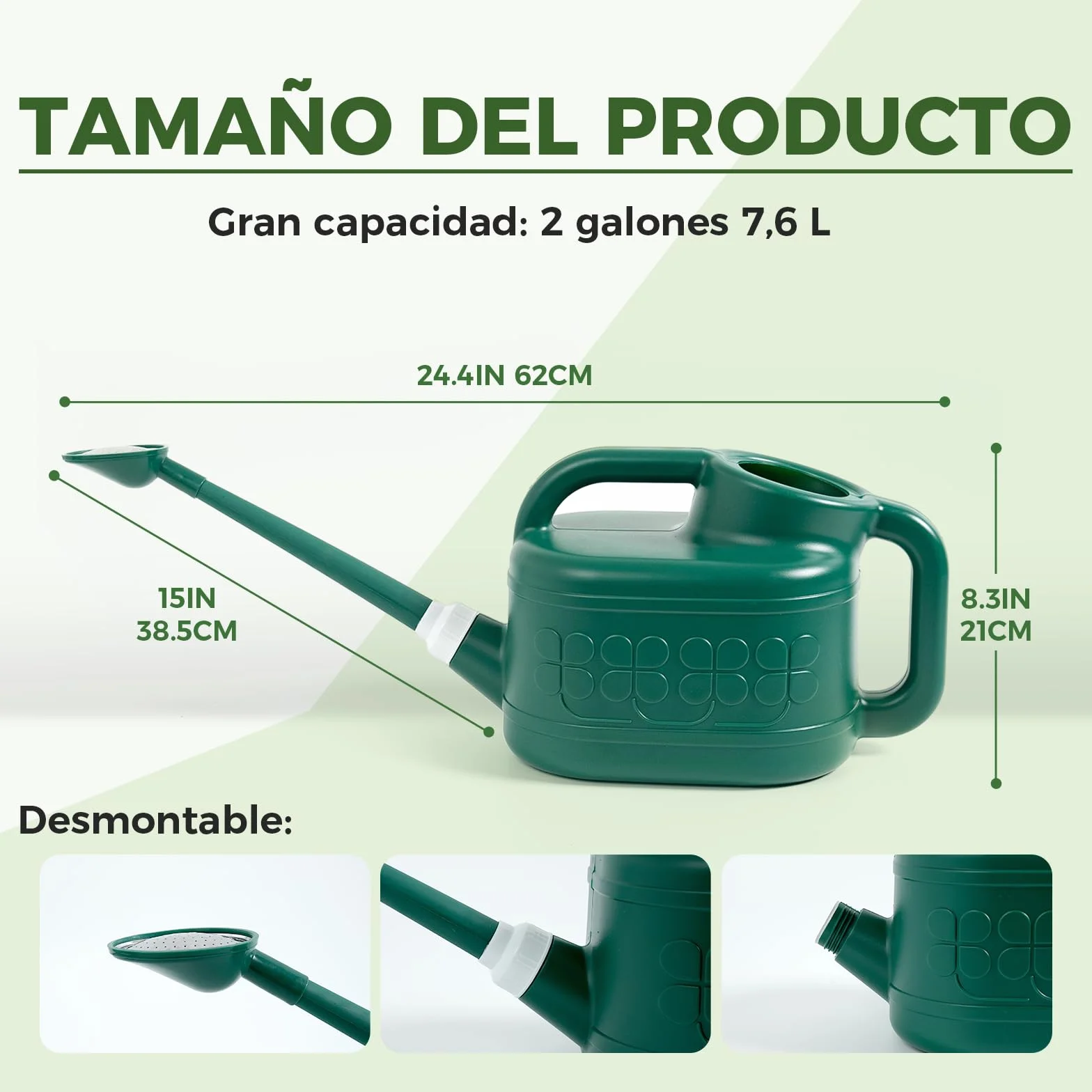 Bamworld Regadera Plantas de Interior 7.5 litros (2 Galones) Regadera de Plástico con Pico Largo para Interior Exterior y Jardinería