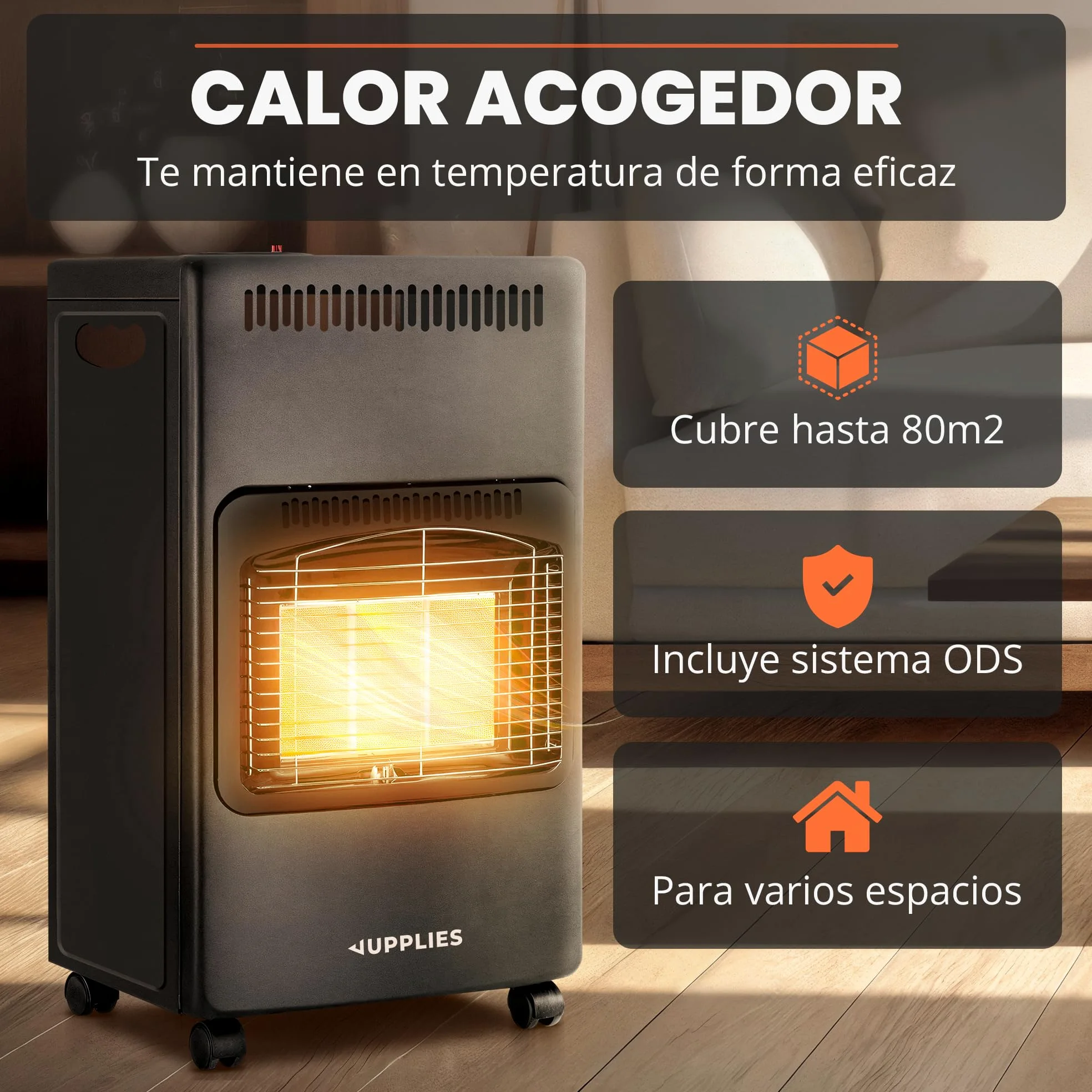 Estufa de Gas Butano Plegable 4200 W Cerámica 3 Niveles de Potencia Triple Seguridad 20-80m²
