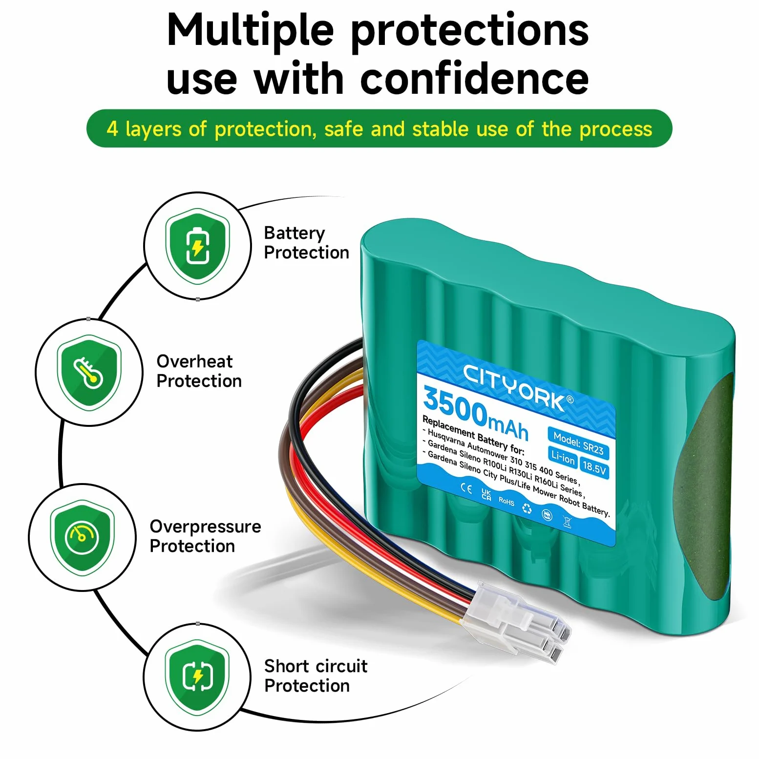 CITYORK 3500mAh Batería de Repuesto para Robot cortacésped Husqvarna Automower 310 315, Gardena Sileno R100Li R130Li R160Li, Gardena Sileno+ City/Life (18,5 V, Iones de Litio)