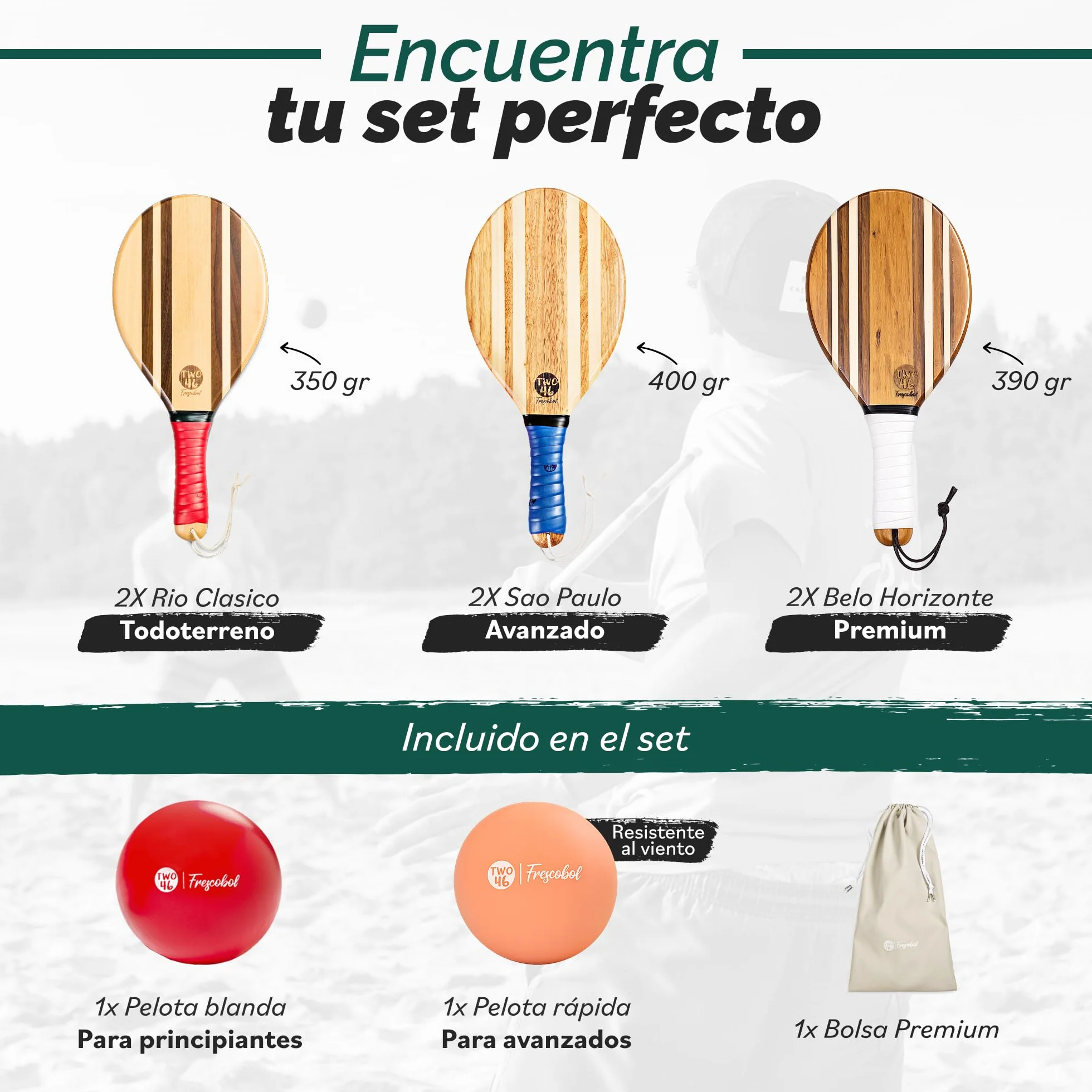 Set de Palas de Playa Premium Frescobol Palas de Madera Hechas a Mano con Bola y Funda