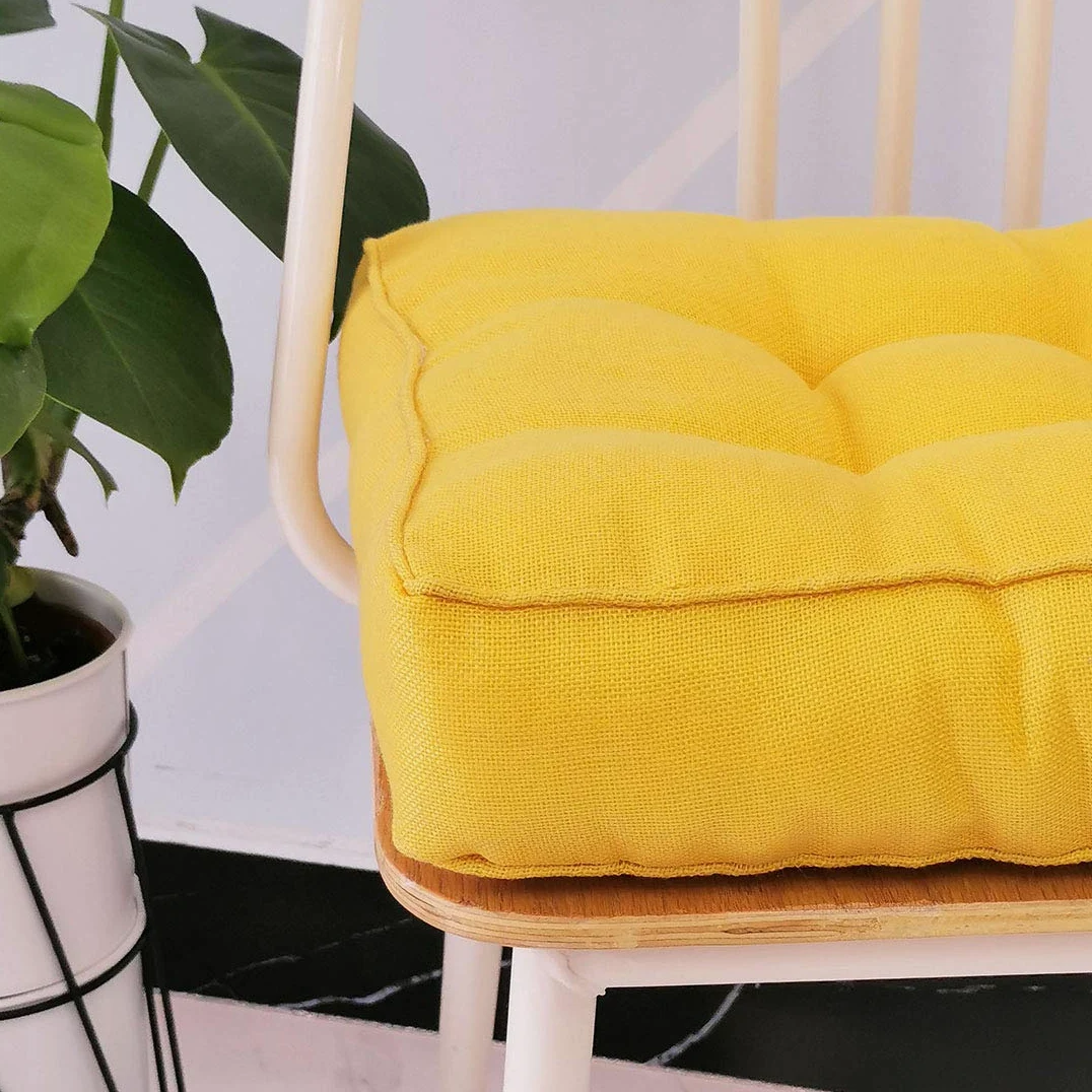 Cojín de Asiento de Silla Relleno Cuadrado de Lino sintético, Cojines de Silla firmes y Suaves, Asiento cómodo para Oficina, hogar o automóvil 20 "x 20" Amarillo