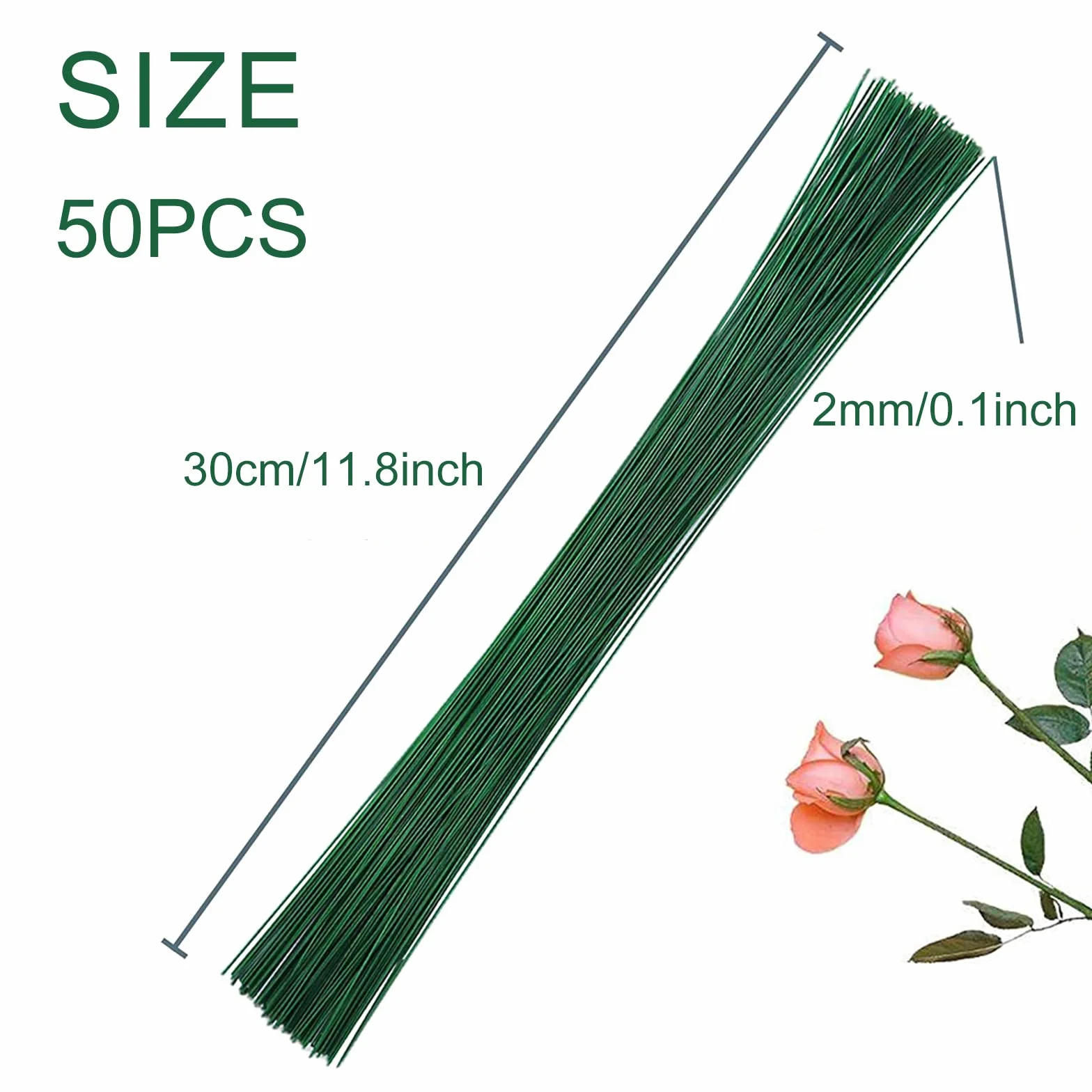 50 Piezas Herramienta Floral, Alambre Verde para Floristas, 30cm Alambre de Tallo, Wire Para Flores