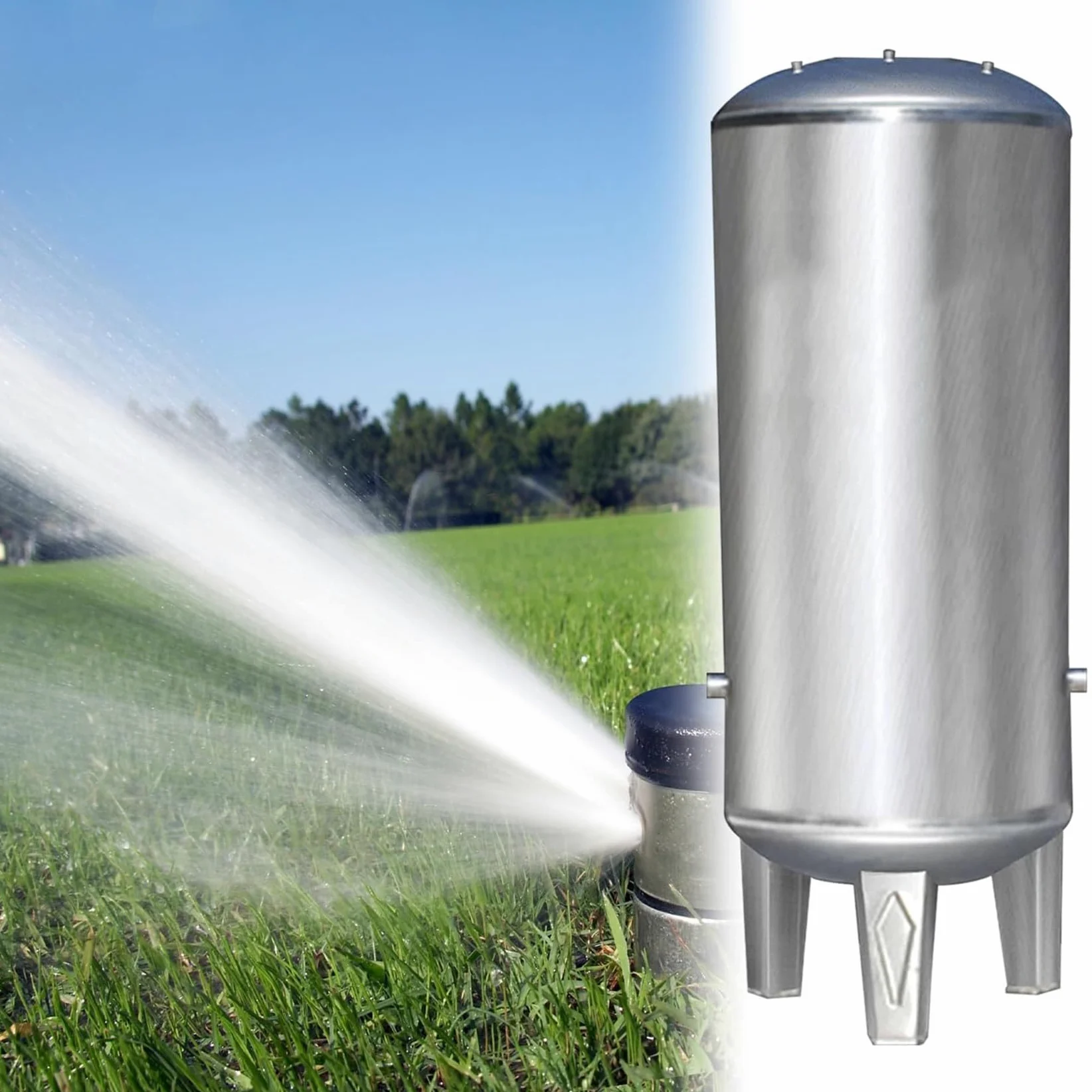 Tanque de presión de agua de acero inoxidable para presurización de agua del grifo, diseño sin torre para bombas de pozo, duradero y resistente a la corrosión