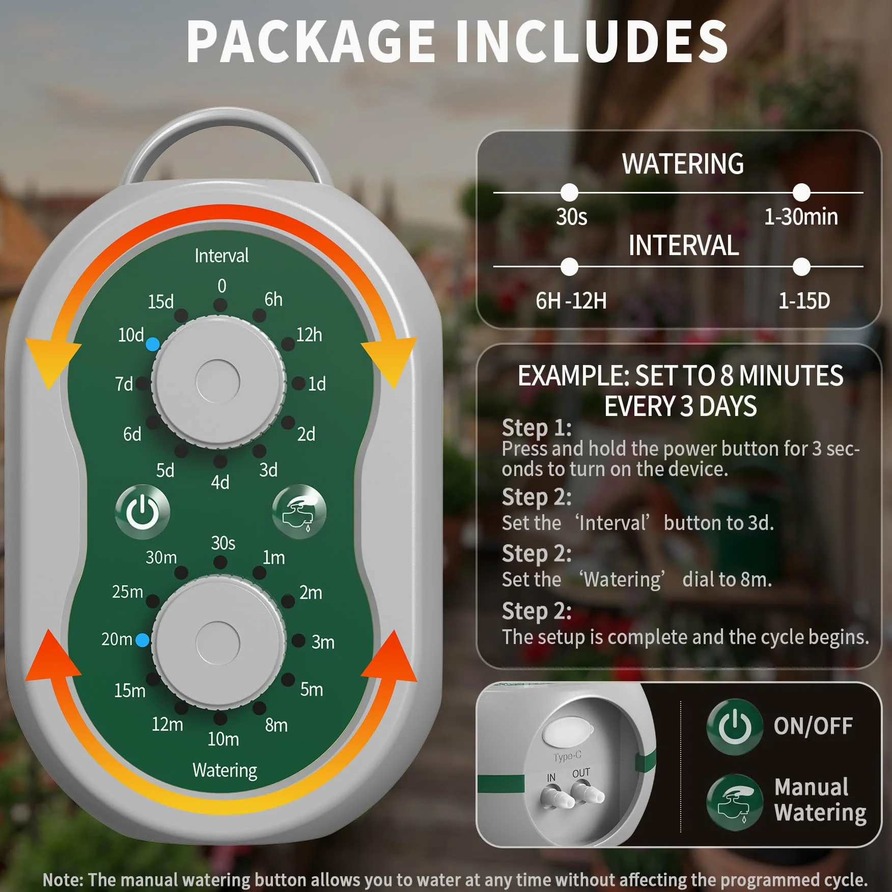 Kit Riego por Goteo Automático Recargable Sistema de Riego por Goteo 132 Modos para 15 Plantas, Sistema de Riego Automático de Plantas para Interior, Balcón, Invernadero, Jardín