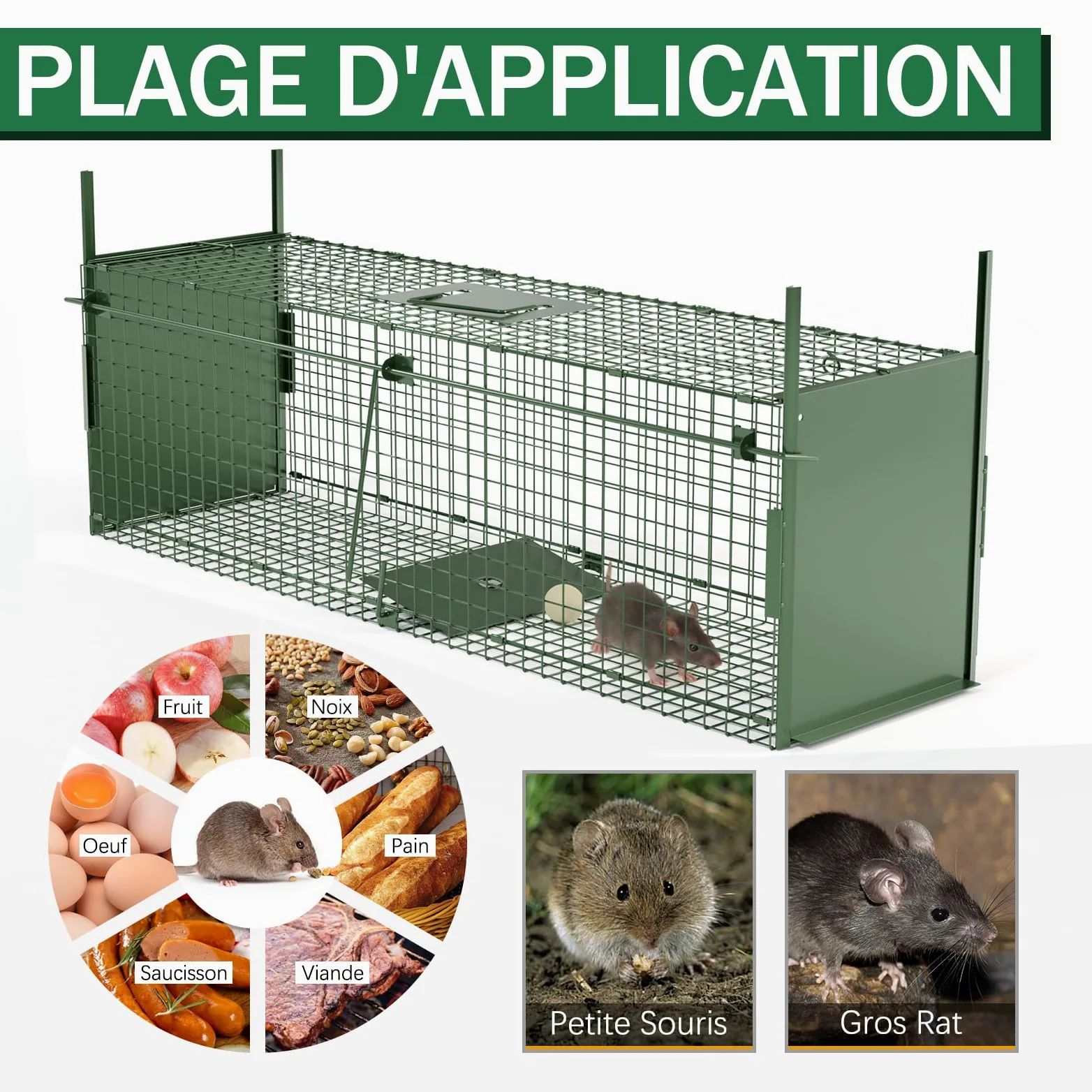 Trampas para Animales Vivos Verde Fuerte Ocultación Trampa Ratones Humanitario Jaula Trampa para Gatos Trampa para Mapaches Professional Trampa para Zorros, 100x28x28cm