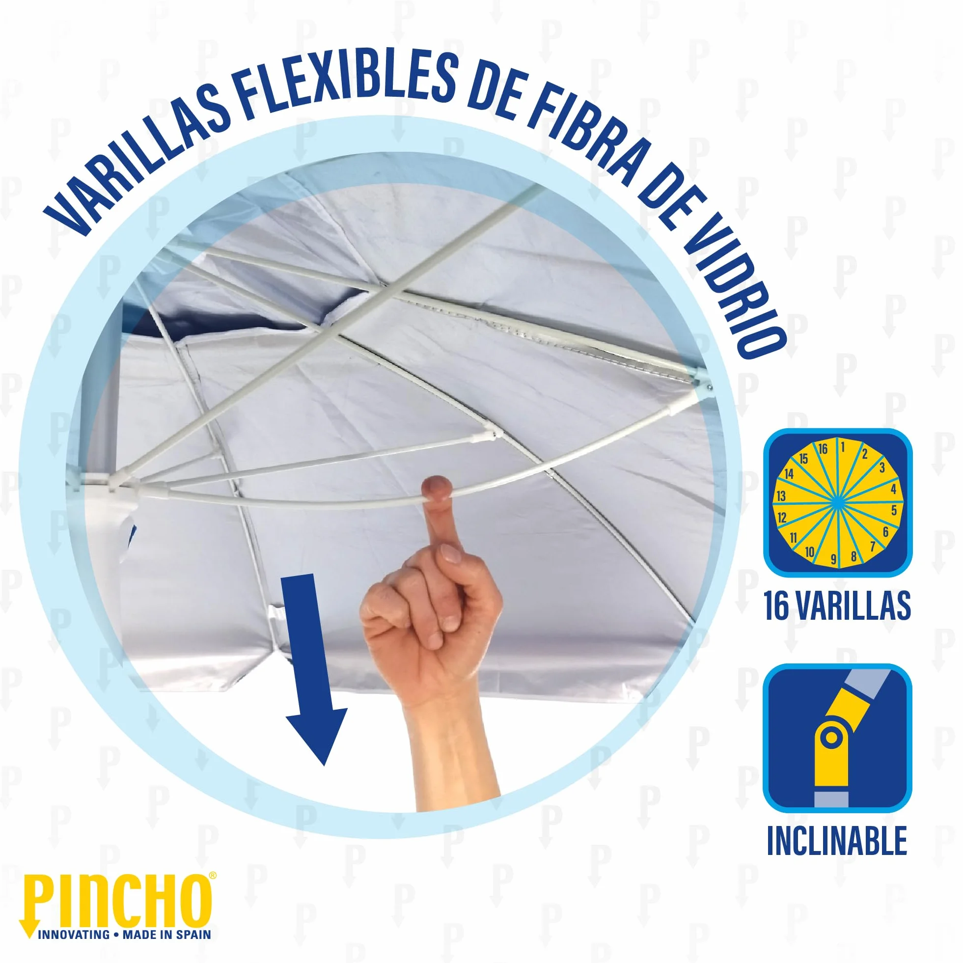 Pincho Sombrilla Playa Grande 240 Cm, Antiviento Hasta 35Km/H, Proteccion UV 50, Tubo Aluminio, 16 Varillas Fibra Vidrio, Palo Reclinable, Sombrilla Plegable Playa, Ligera, Bolsa Transporte