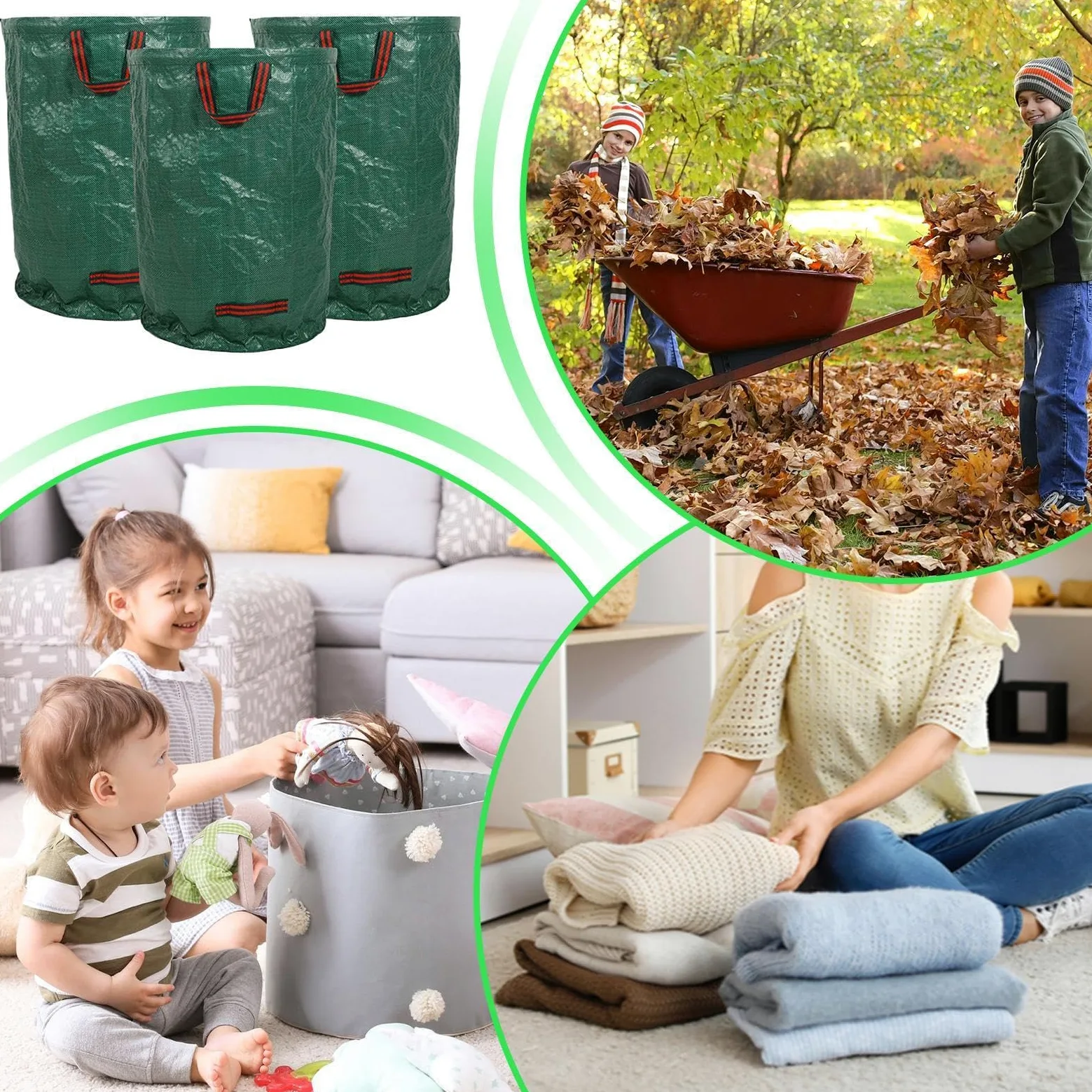 Bolsa para Residuos de Jardín 3 unidades recogedor de residuos | Bolsas para hojas con asas reforzadas para camping, jardinería, limpieza en casa y exteriores