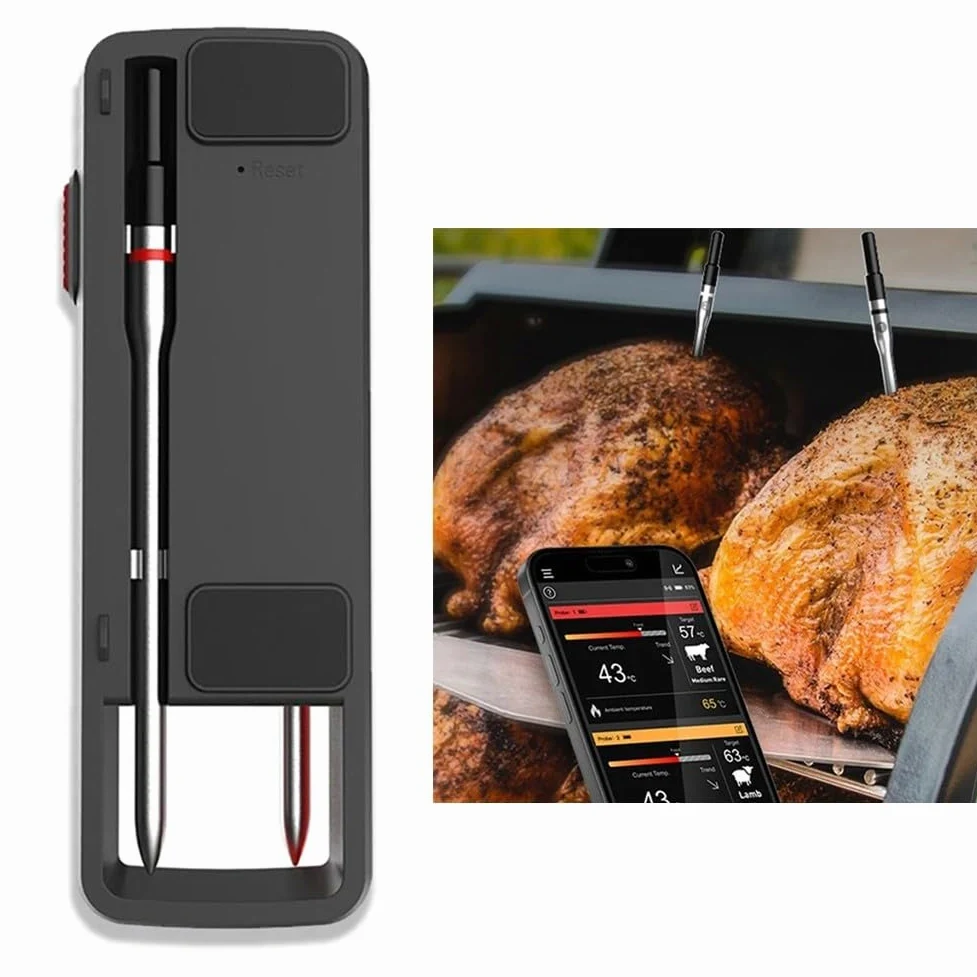 Termómetro inalámbrico para carne con aplicación inteligente, sonda digital para barbacoa para parrilla y horno, rango de 100 m, -30 °C a 300 °C, sensor de temperatura de alimentos de acero inoxidable