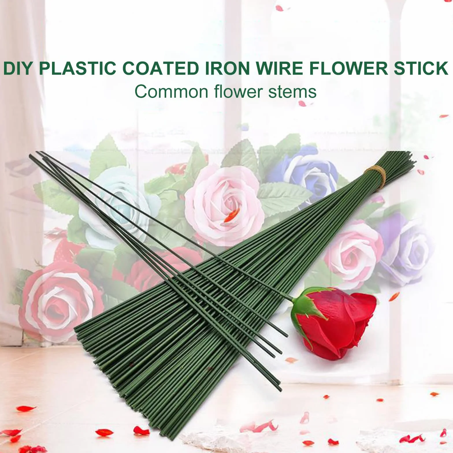 50 Piezas Herramienta Floral, Alambre Verde para Floristas, 30cm Alambre de Tallo, Wire Para Flores