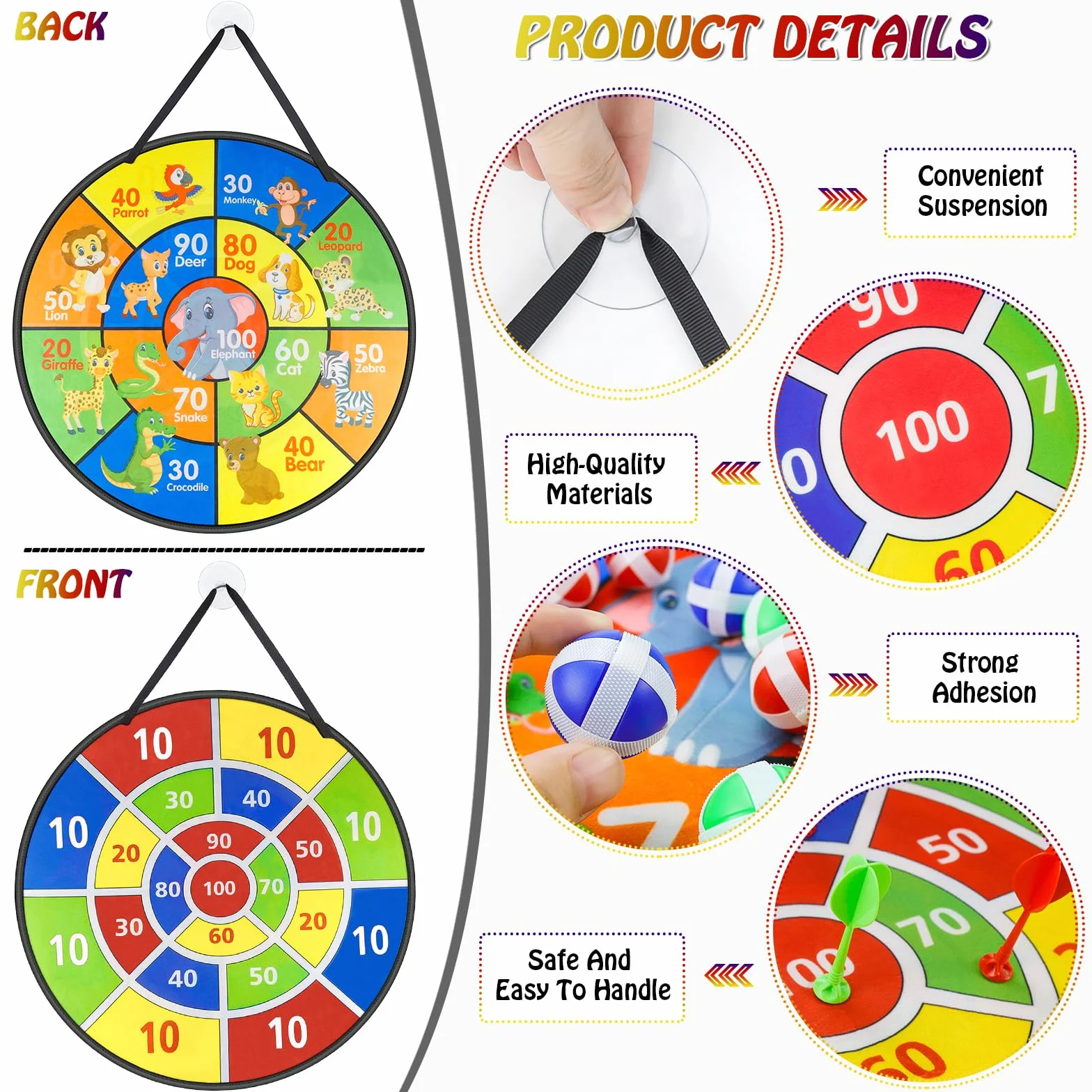 Tablero de Dardos de Doble Cara 72cm Juego de Dardos Seguro Plegable con 18 Bolas 12 Dardos