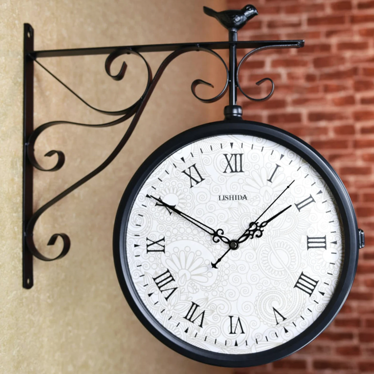 Reloj Colgante Impermeable Doble Cara Exterior Termómetro Antiguo Estación Tren Pared Arte
