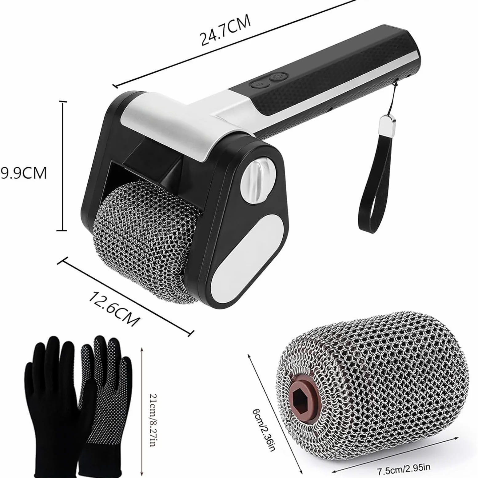 Limpiador eléctrico de parrilla, cepillo recargable para barbacoa con rodillo de acero inoxidable de 350 RPM y luz LED, herramienta sin cerdas para una limpieza eficiente de barbacoas y parrillas
