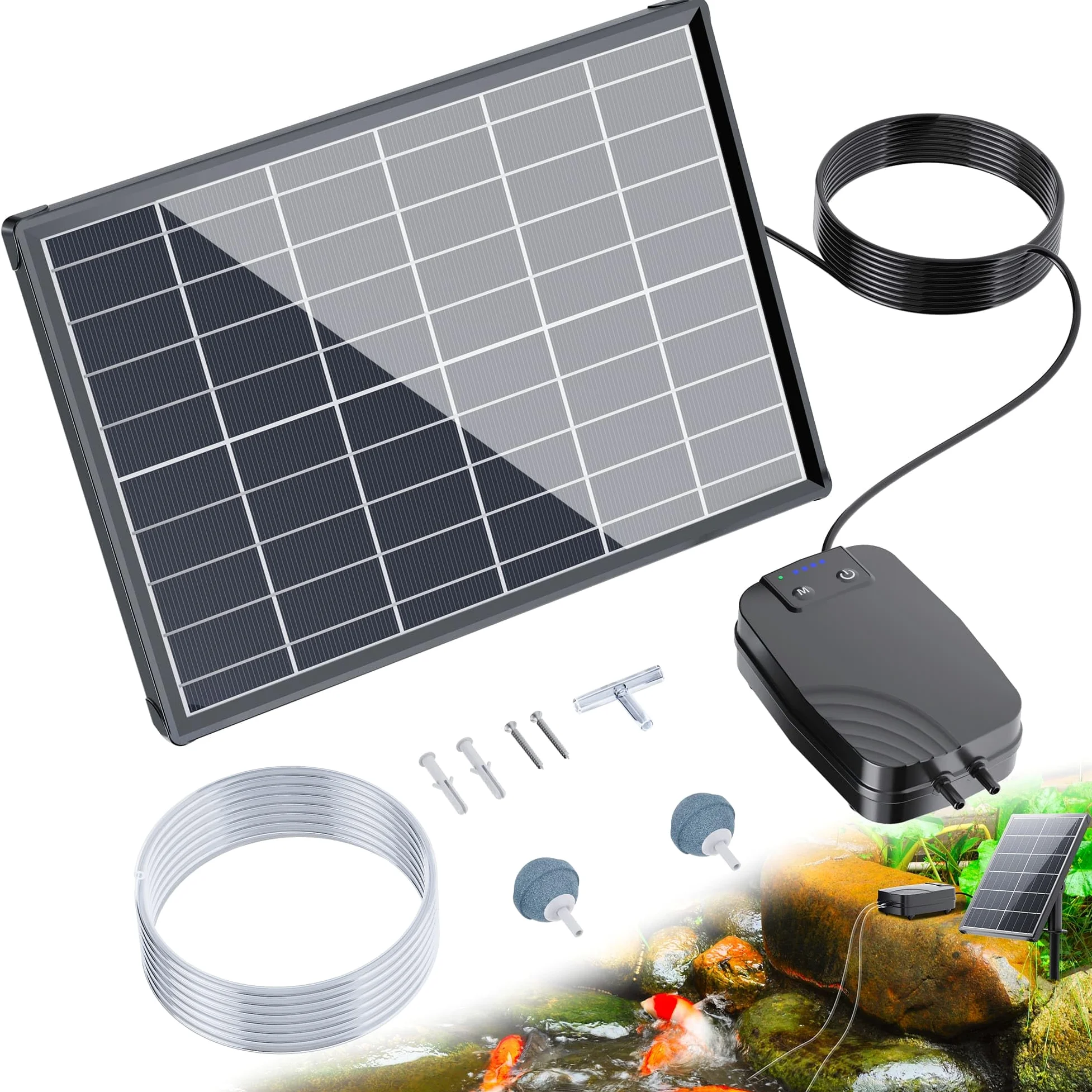 Biling Solar Aireador de Estanque de 8W para Estanques Grandes, 4400mAh Aireador de Estanque, Bomba de Oxígeno Solar para Estanques, Acuarios, Bomba de Aire para Estanque de Oxígeno