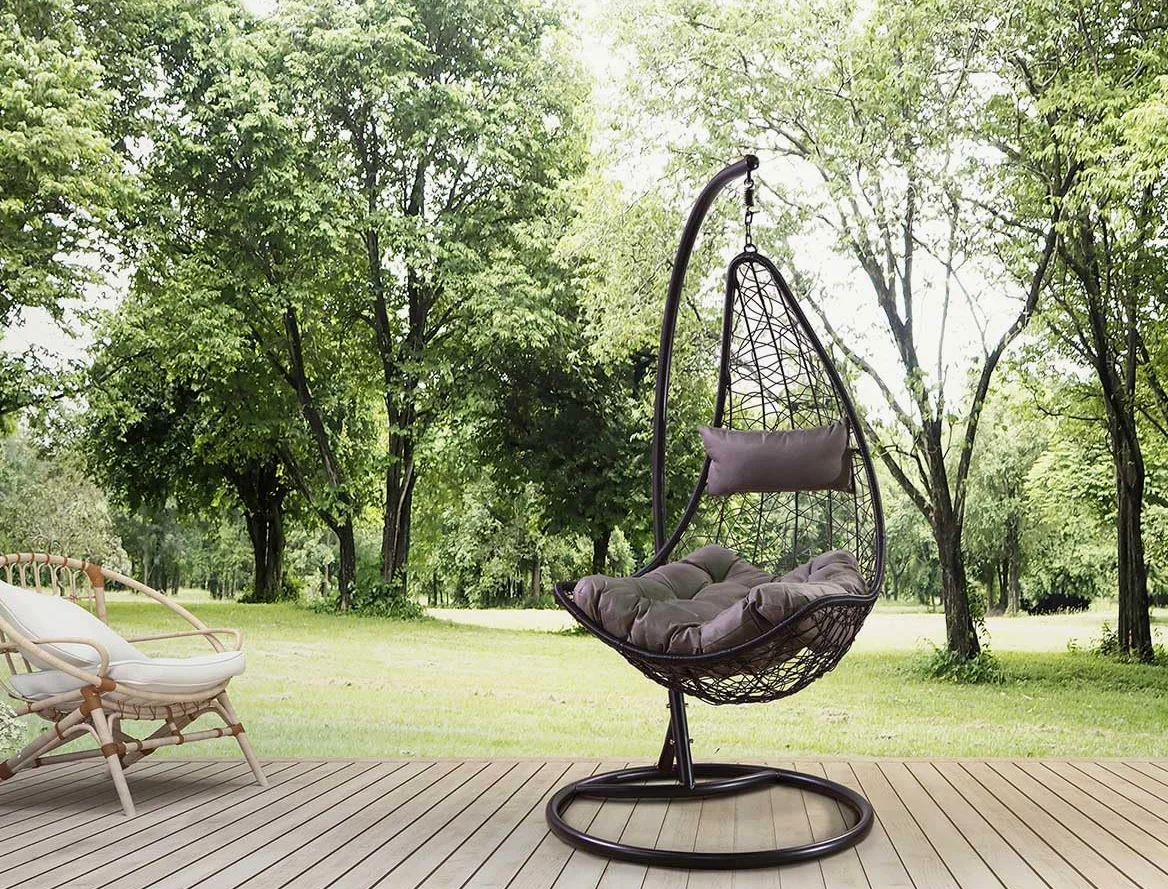 S & S Saldos y Stocks Silla Colgante Mecedora Once. Muebles de Jardin o Terraza Blanco, Cojines Gris