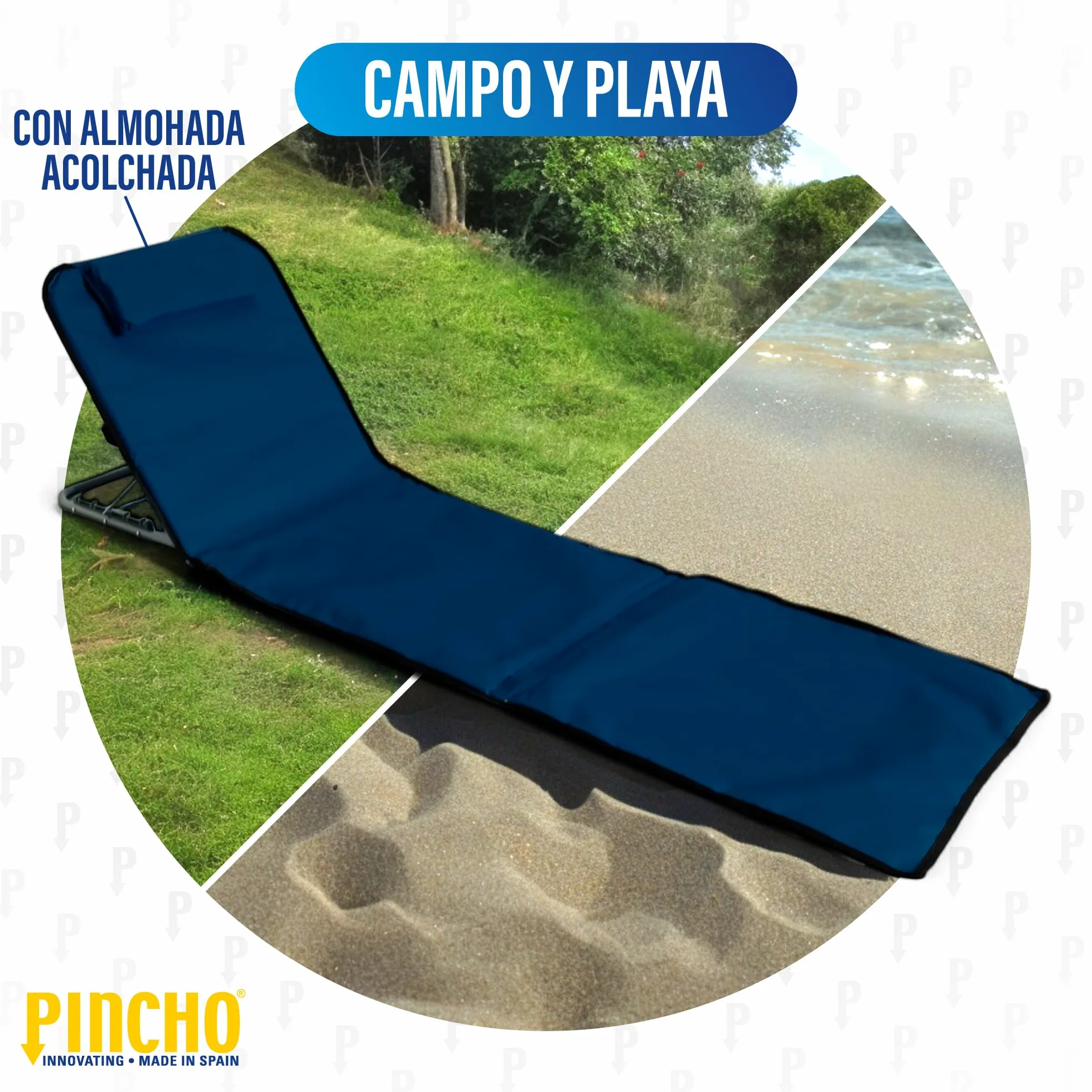 Pincho Esterilla de Playa Plegable con Respaldo Ajustable – Tumbona Portátil Ligera para Camping, Jardín y Piscina – Alfombra de Playa con Respaldo Ergonómico y Fácil Transporte (Marino)