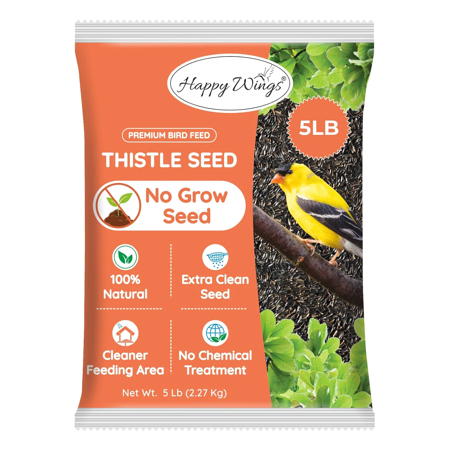 Happy Wings Nyjer/Semillas de cardo Alimento para aves silvestres - 5 libras