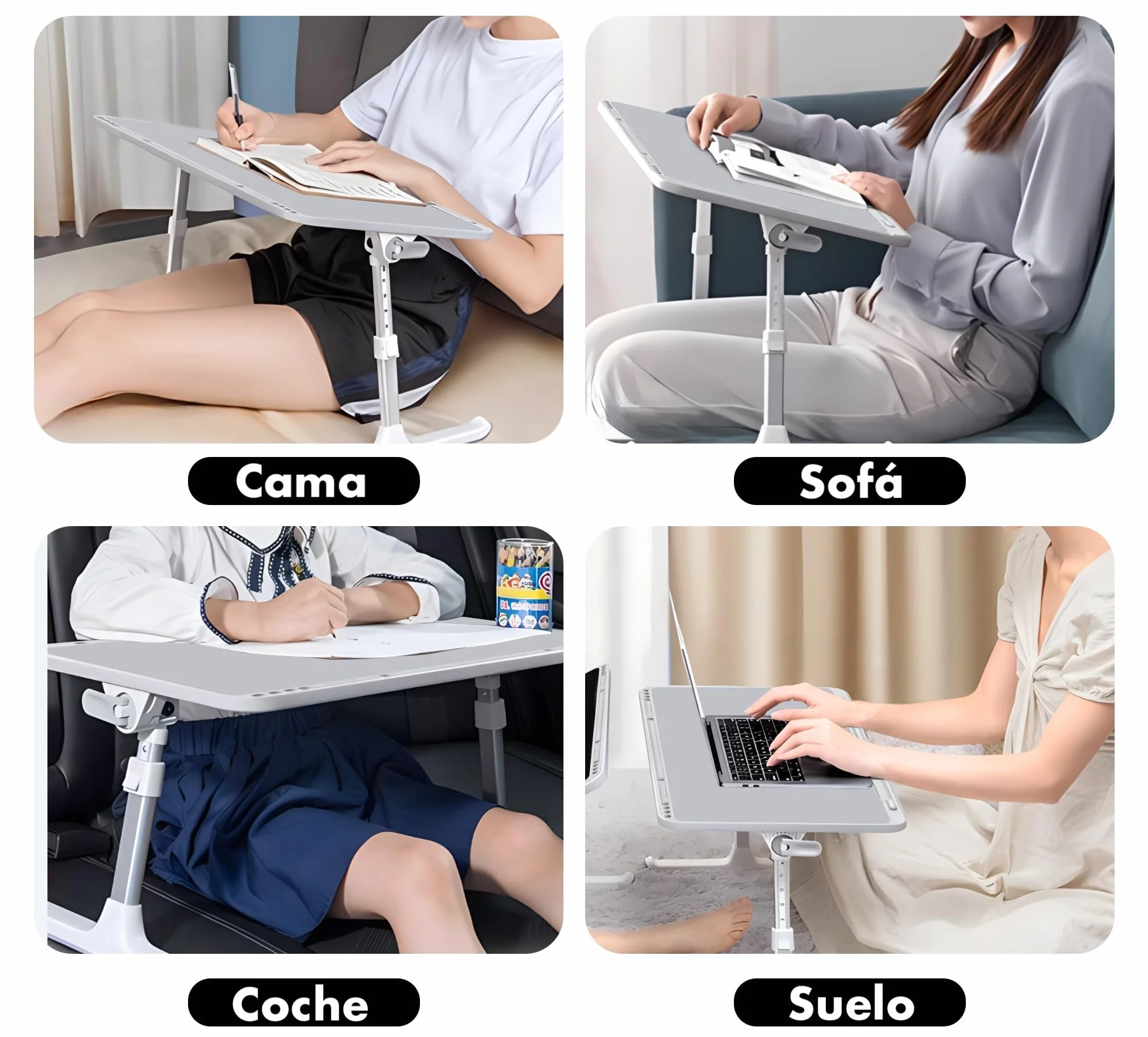 Mesa Auxiliar Plegable 60x40cm para Ordenador Regulable en Altura