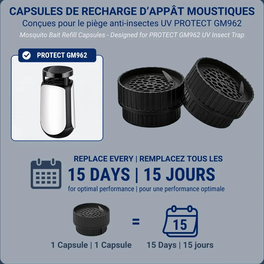 Trampa antimosquitos de succión con lámpara UV LED 365 nm, exterminador de insectos silenciosos, cobertura 30 m², temporizador 4/6/12h, USB-C, 2 cebos incluidos