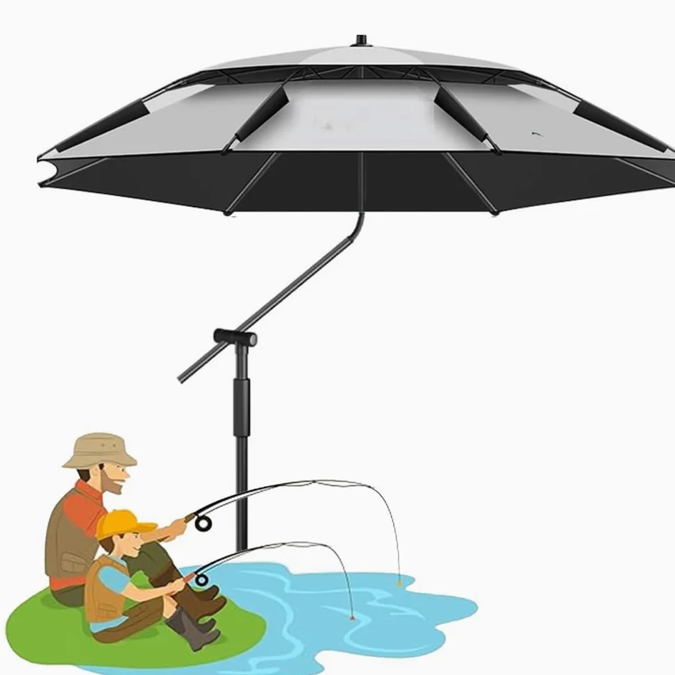 Sombrilla De Playa Antiviento Sombrilla De Pesca Grande 200cm 220cm 240cm 260cm Sombrilla Inclinación para Camping, Parque, Pesca(Grey,220cm/7ft)