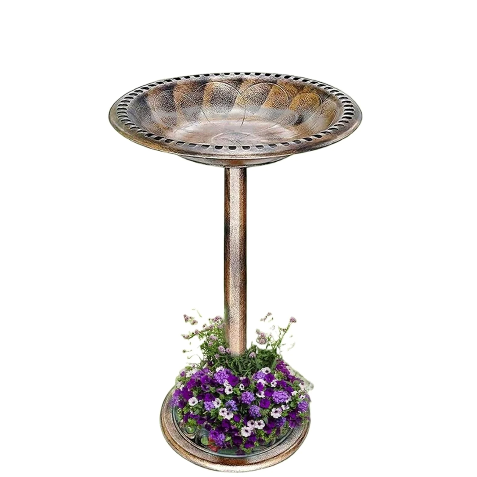 Metal Bebedero pajaros con Pie Baño for pájaros de jardín estilo antiguo | Bebes for pájaros de pie resistentes a la intemperie for césped de balcón(Gold)