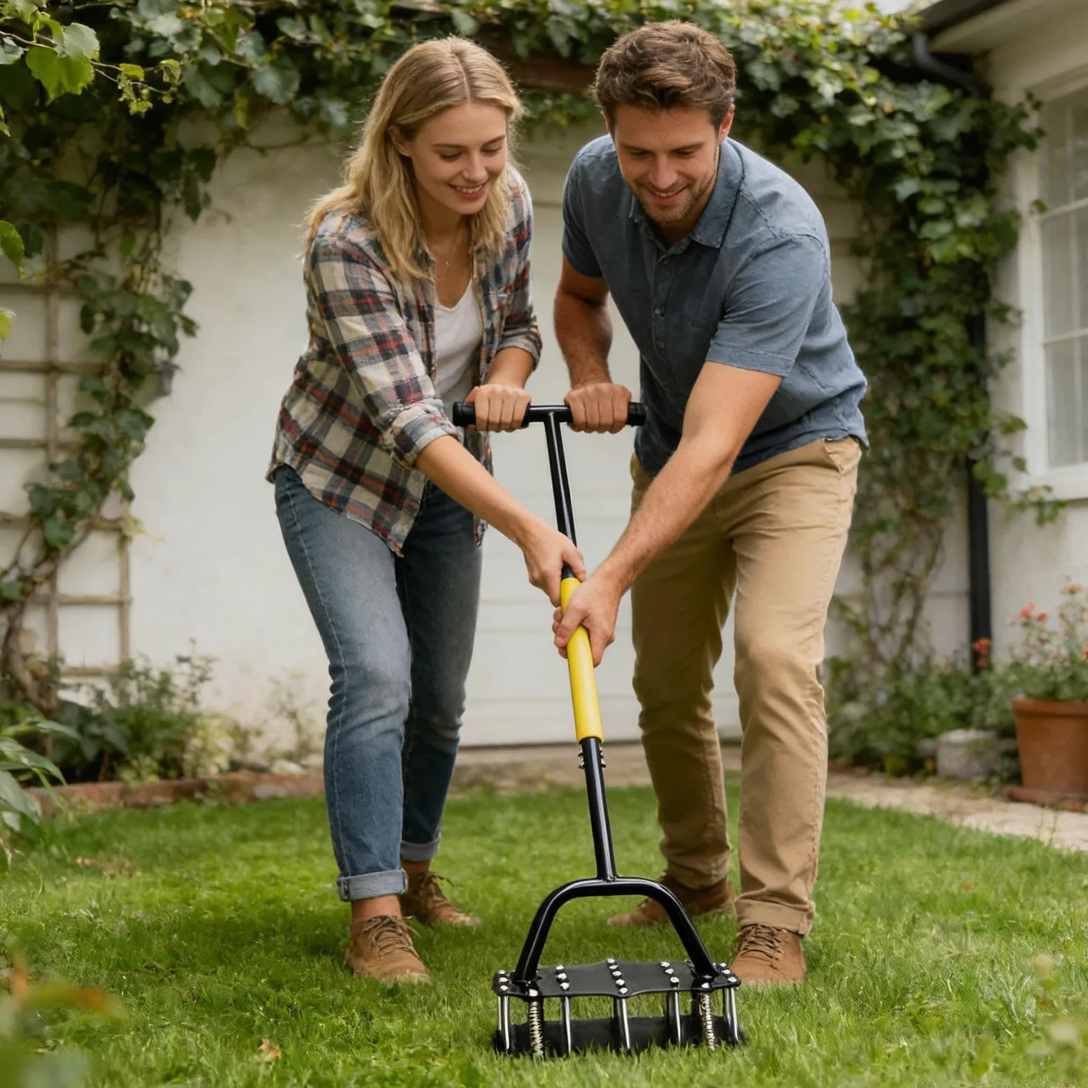 Genérico Herramienta de Aireación para Césped Aireador Manual/Esponjador | Aireador con de resorte para prados de jardín con diecisiete púas de acero Aireación de Jardín y Patio