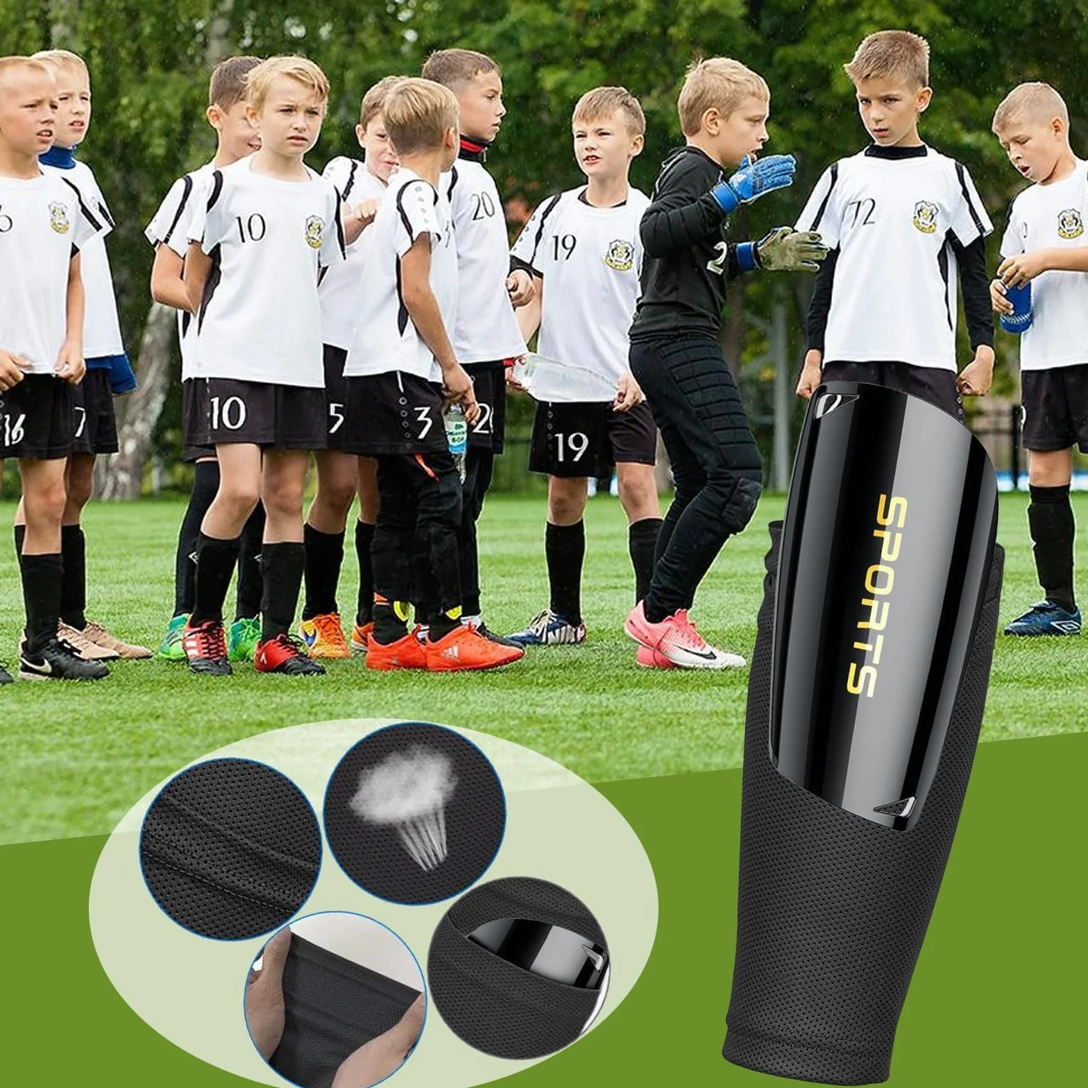 Espinilleras de fútbol con Mangas Antideslizantes para niños y adultos
