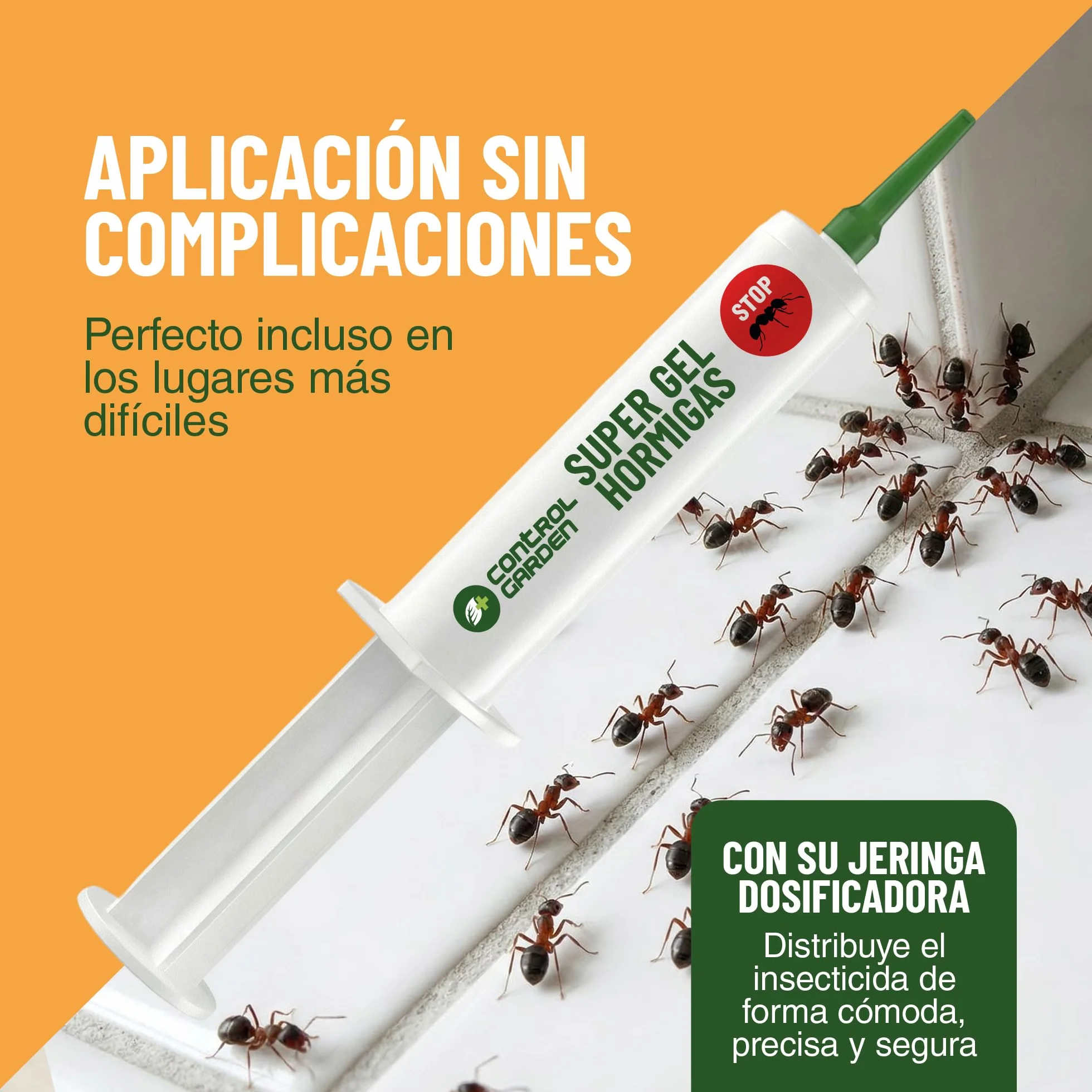 CONTROL GARDEN x3 Gel Antihormigas Jeringa 10gr | Cebo Insecticida Jeringuilla Elimina Hormigas Interior y Exterior | Eliminación Total Hormiguero | Mata Hormiga Reina y Nido | Formula Eficaz y Seguro