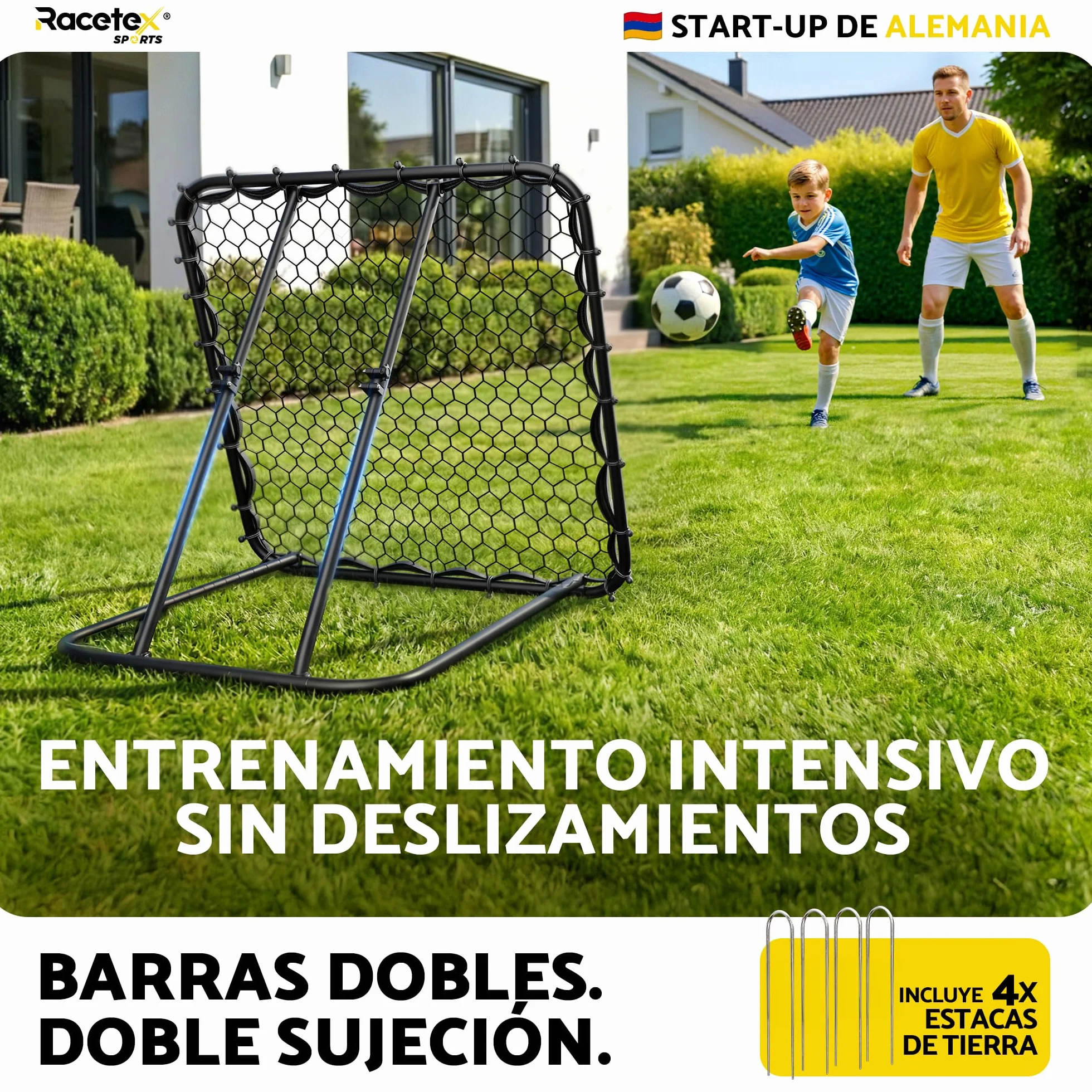 Racetex Rebounder para fútbol XXL 125 cm x 125 cm con ángulo ajustable