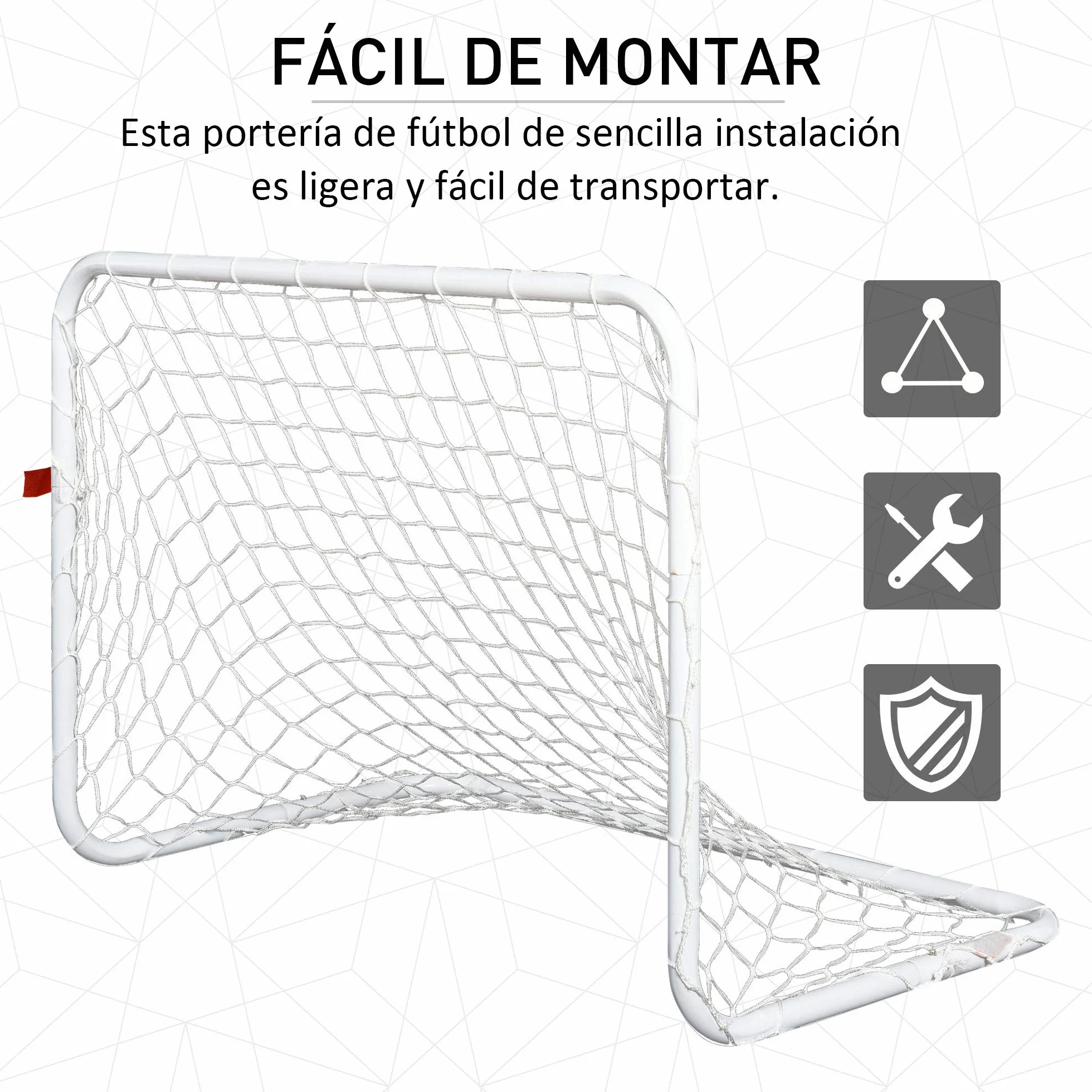 HOMCOM Set de 2 Porterías de Fútbol con Red y Balón, Acero y Poliéster, 78x46x56 cm, Blanco