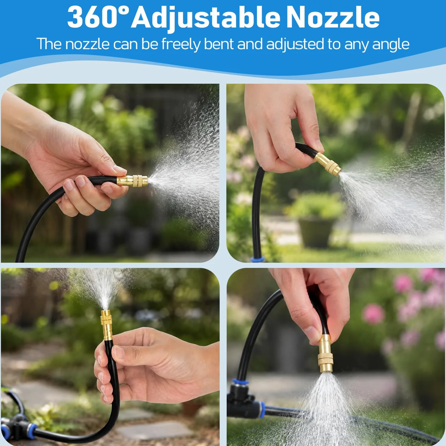 Kit de sistema de riego por goteo ajustable de 360°, sistema de riego de jardín de 50 pies con 15 boquillas de cobre, aspersor automático para patio, jardín, césped, cama elevada, invernadero y
