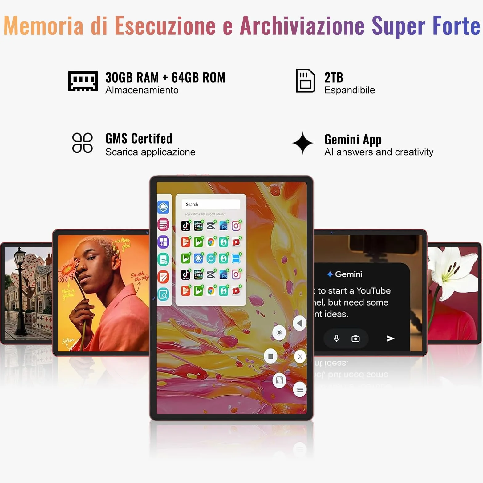 Gemini AI Tablet Android 15 10 Pulgadas 64GB ROM Octa-Core 5G WiFi 6 Widevine L1 GMS Bluetooth 5.0 1280x800 FHD IPS con Teclado y Ratón Rosa