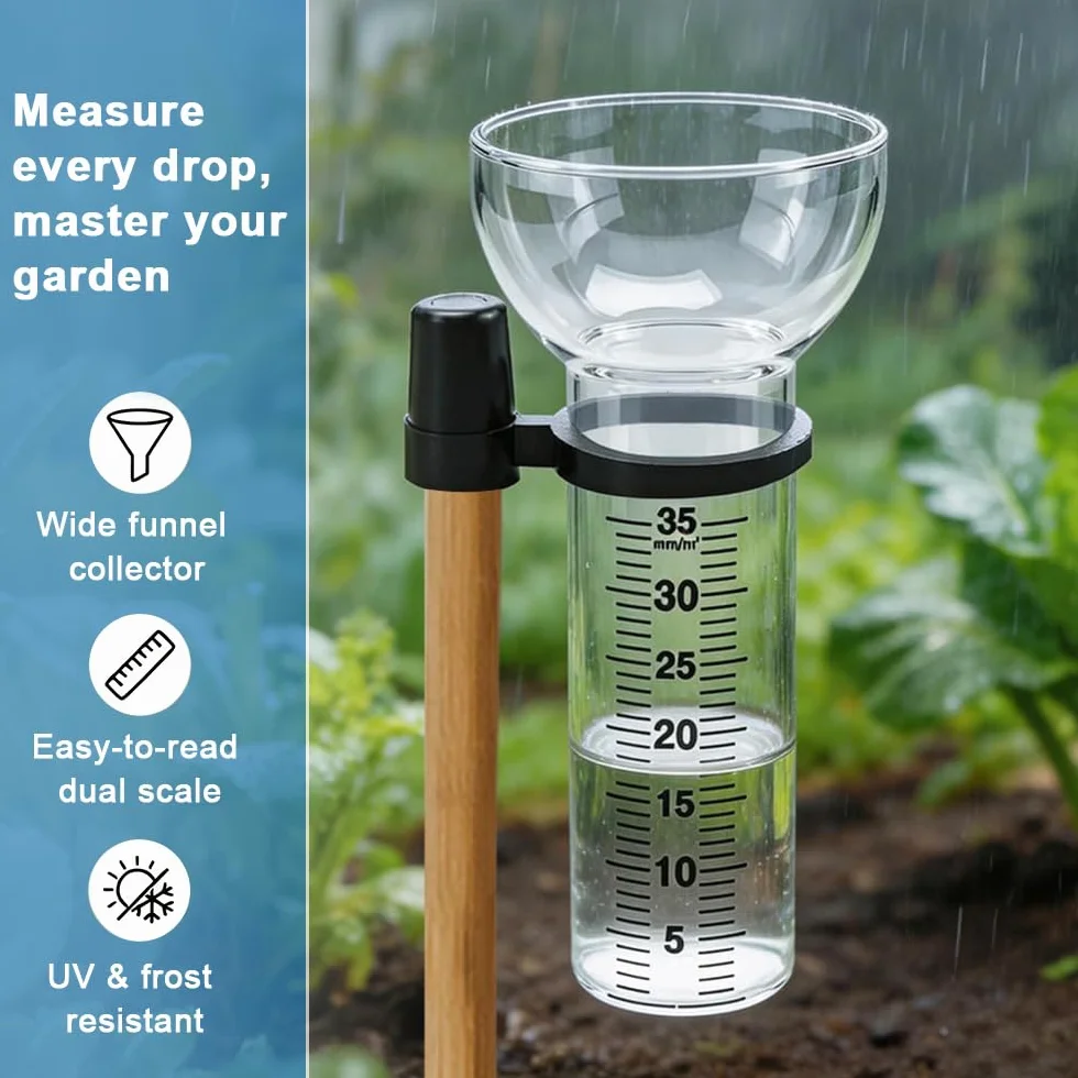 2 Piezas Pluviómetro De Cristal, Pluviómetro A Prueba De Helada de 35 mm, Vidrio de Repuesto para Pluviómetros con Soporte, Pluviómetros en Forma de Embudo para Medición De Agua De Lluvia