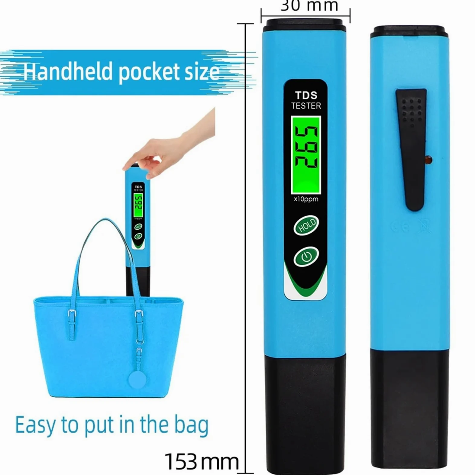 Probador de agua, Medidor digital de temperatura TDS (ppm) 0-9990, analizador calidad del agua bolsillo, bolígrafo for piscinas, acuarios y potable
